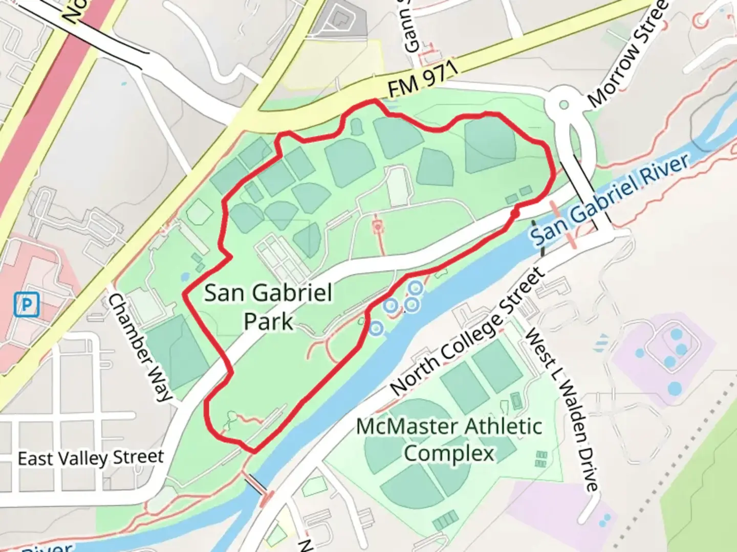 An image depicting the trail San Gabriel Park Loop and its surrounding area.