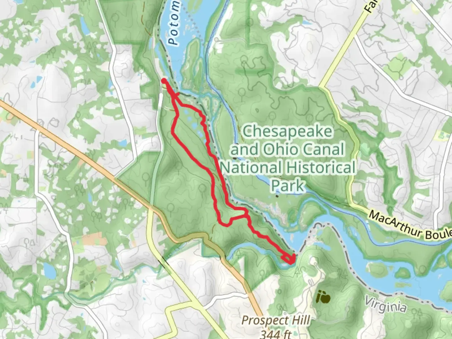 An image depicting the trail Old Carriage Road - Potomac River Loop Trail and its surrounding area.