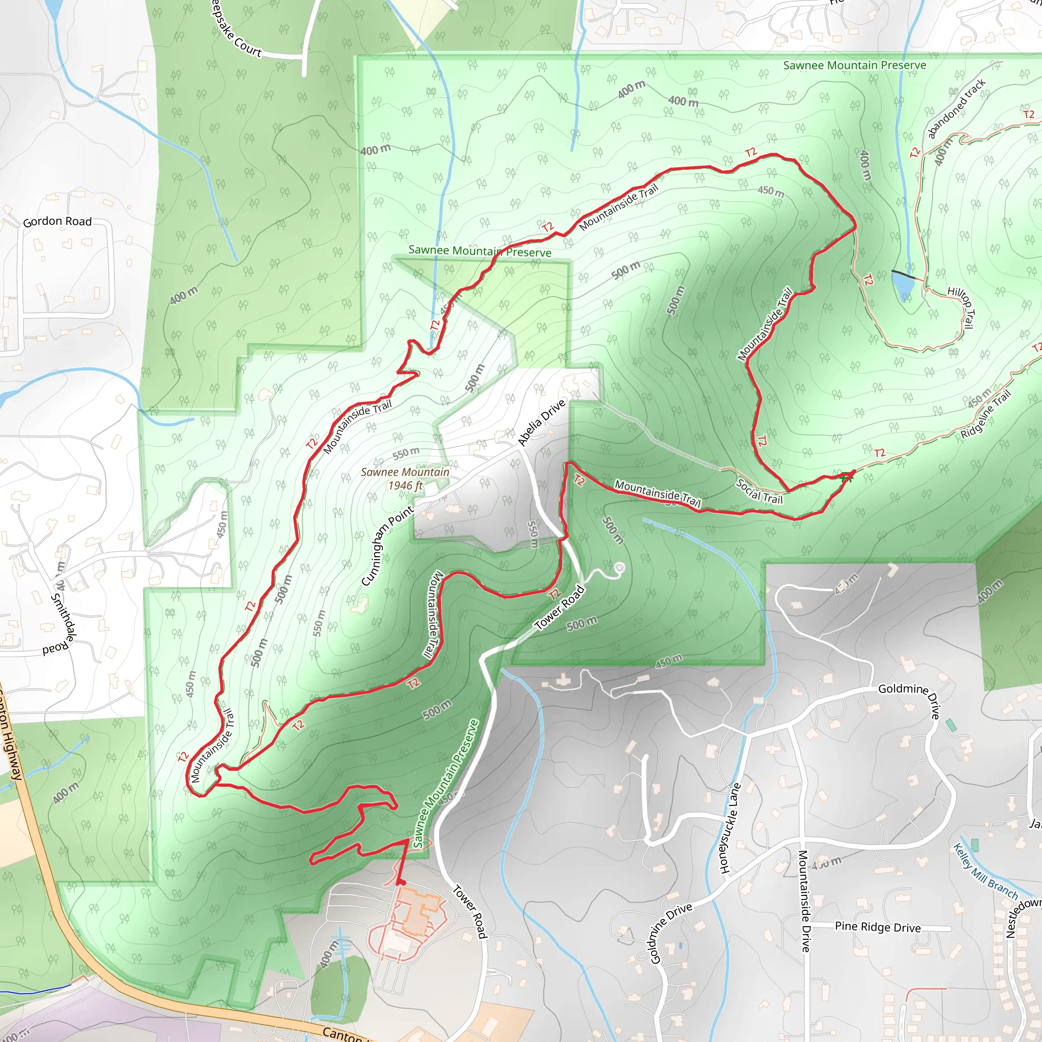 Sawnee Mountain Preserve - Mountainside Loop Trail mobile static map