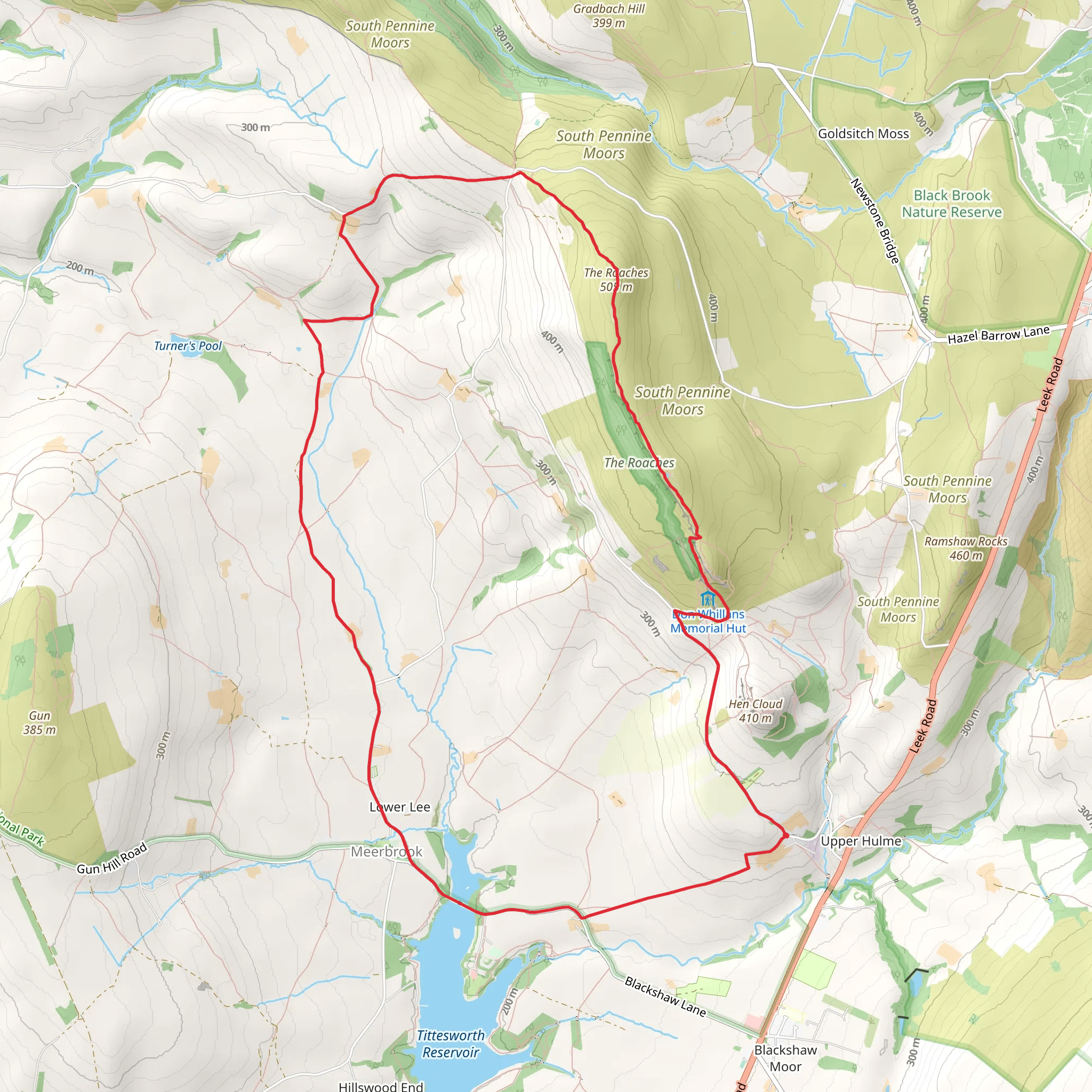 Meerbrook and Don Whillans Memorial Hut Loop mobile static map
