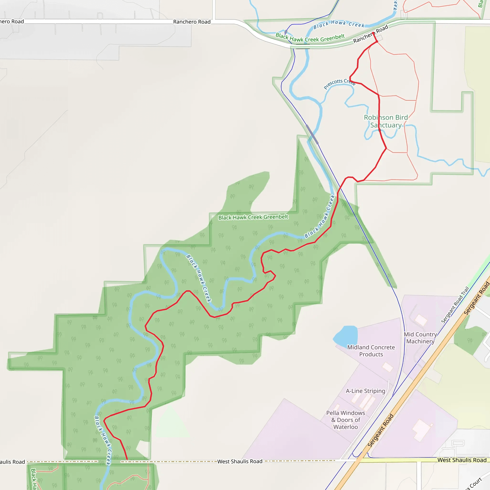 Walk along Black Hawk Creek from Ranchero Road mobile static map