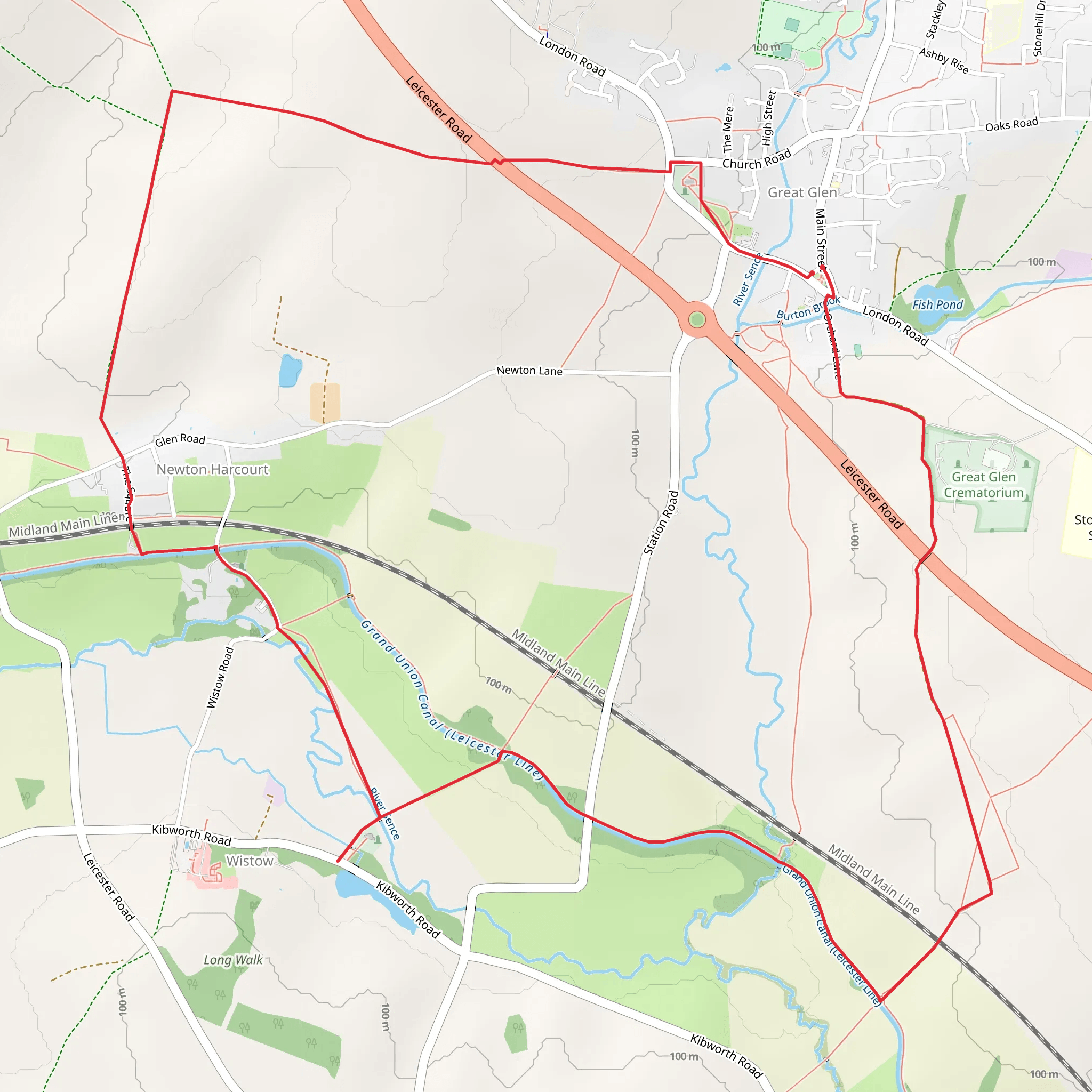Great Glen - Grand Union Canal - Wistow and Newton Harcourt mobile static map