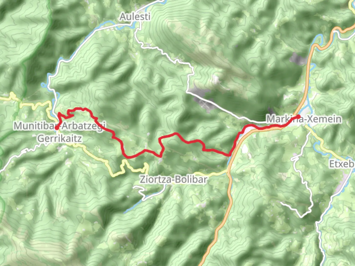 An image depicting the trail Munitibar-Arbatxegi-Gerritokoitz trail PR BI 25 and its surrounding area.