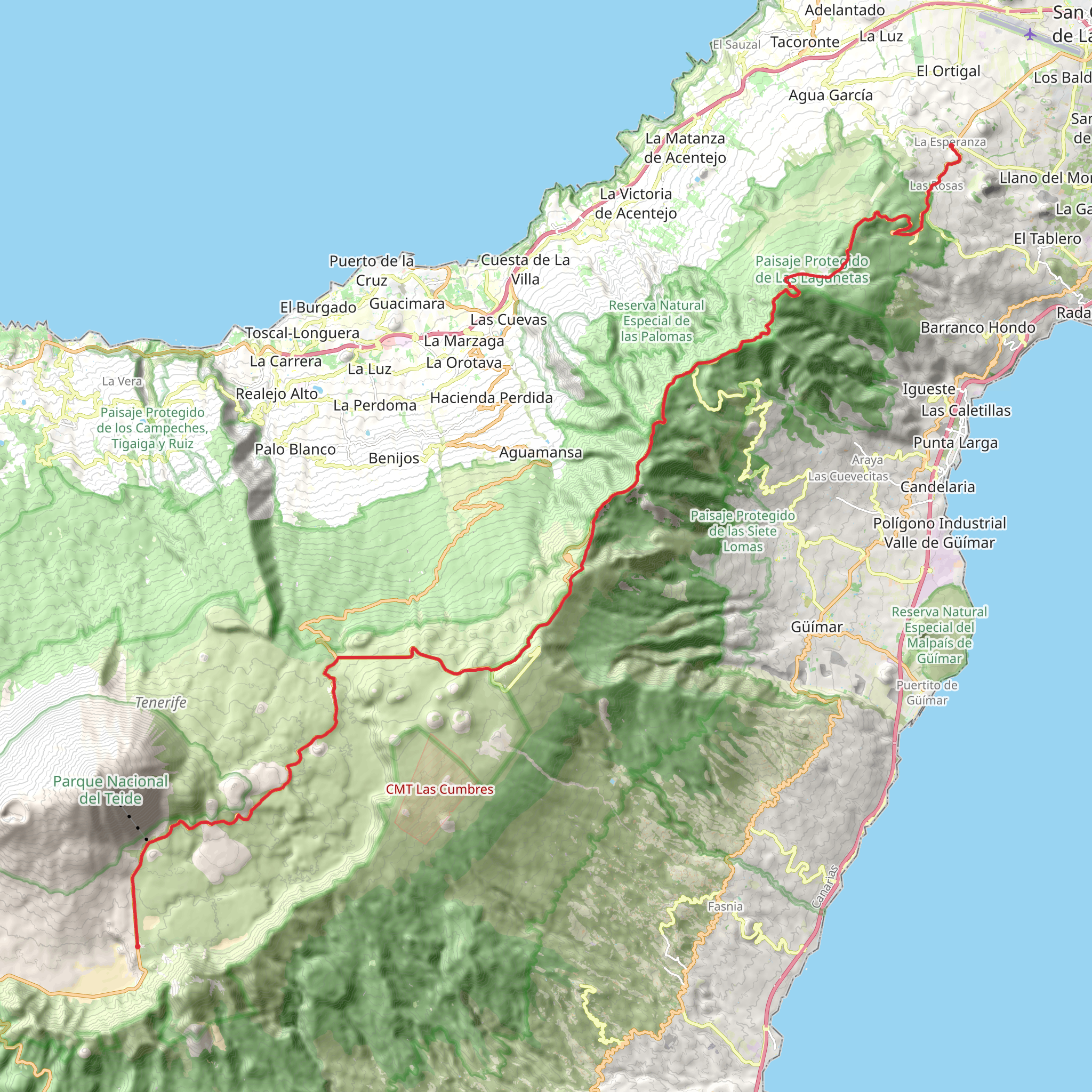 La Esperanza to Parador de Cañadas del Teide Walk via Puerto De Izana mobile static map