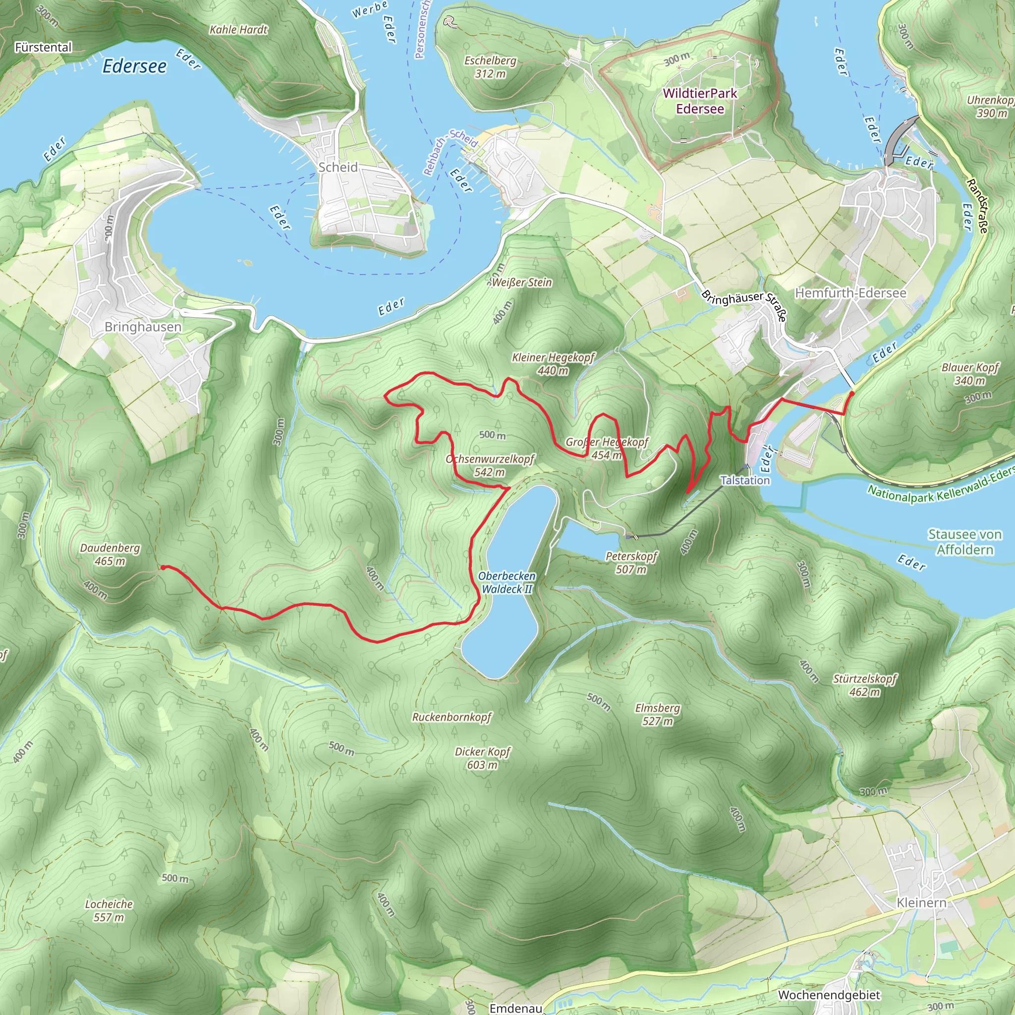 Hemfurth-Edersee to Daudenberg Walk via Oberbecken Waldeck II mobile static map