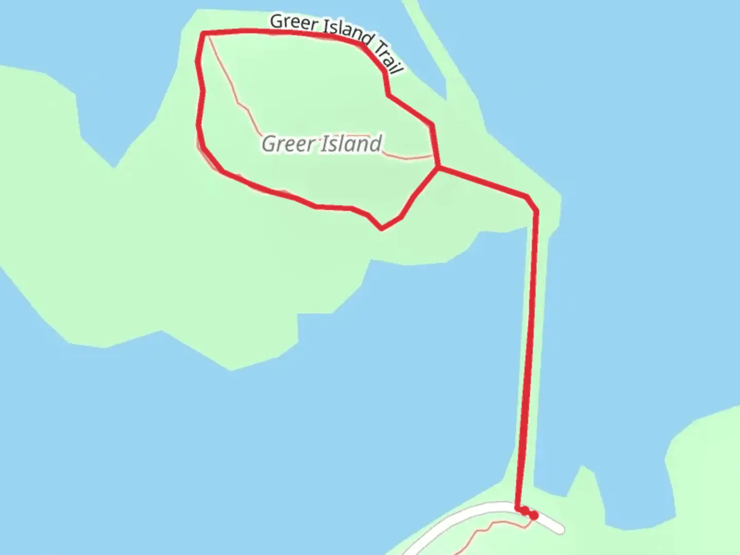 An image depicting the trail Greer Island Loop Trail and its surrounding area.
