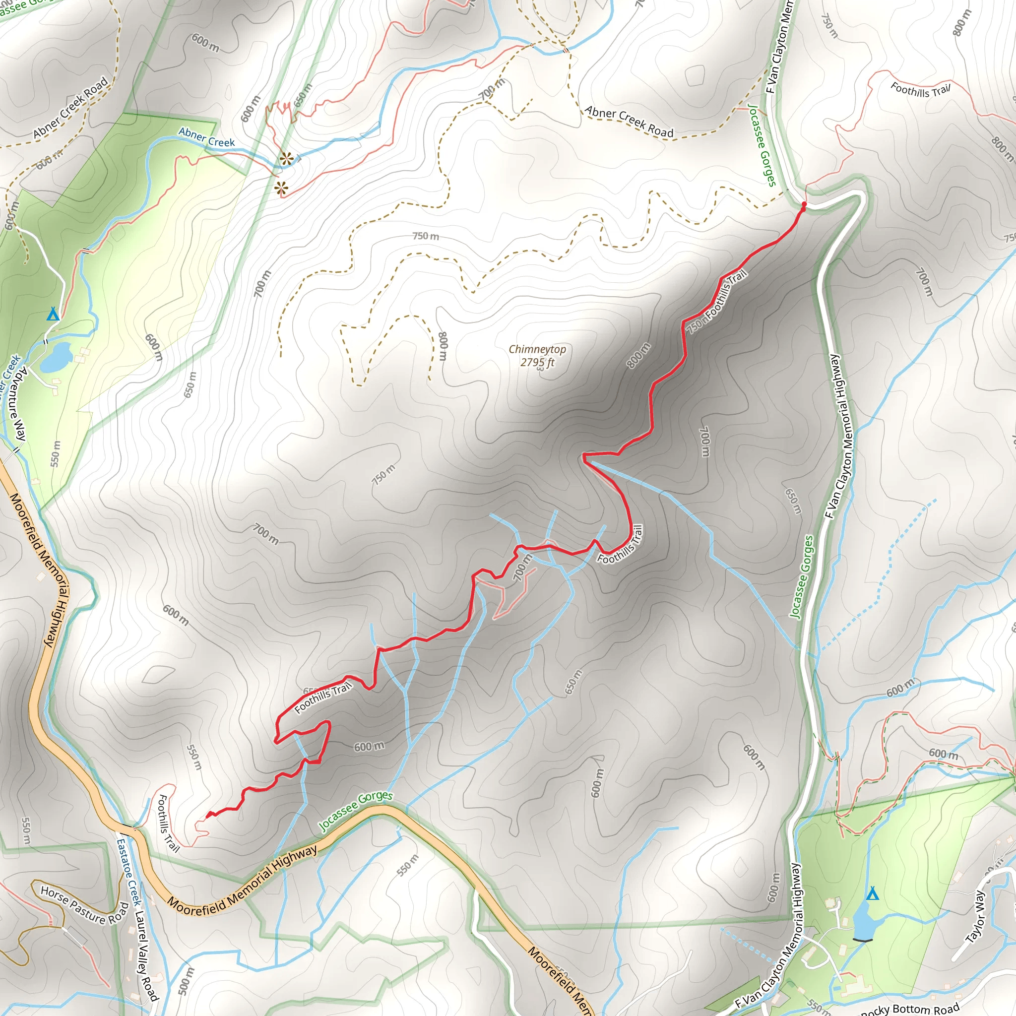 Foothills Trail from Chimneytop Gap mobile static map