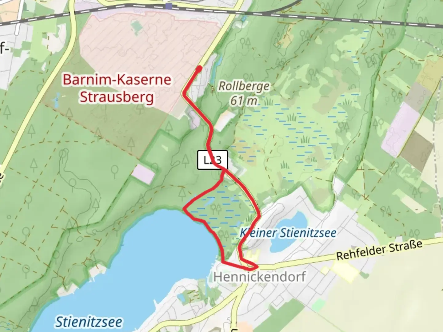 An image depicting the trail Steinitzsee via Orchideen Rundweg and its surrounding area.