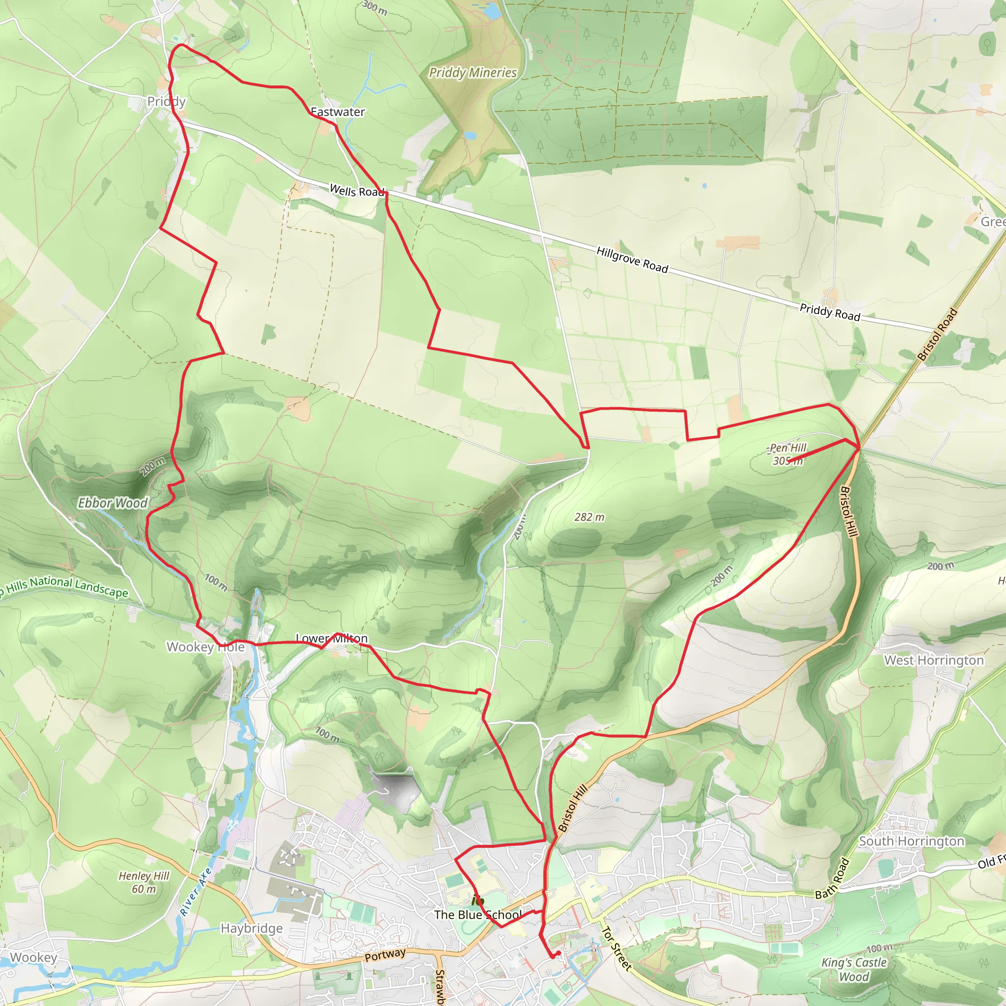Priddy - Ebbor Gorge and Wookey Hole from Wells mobile static map
