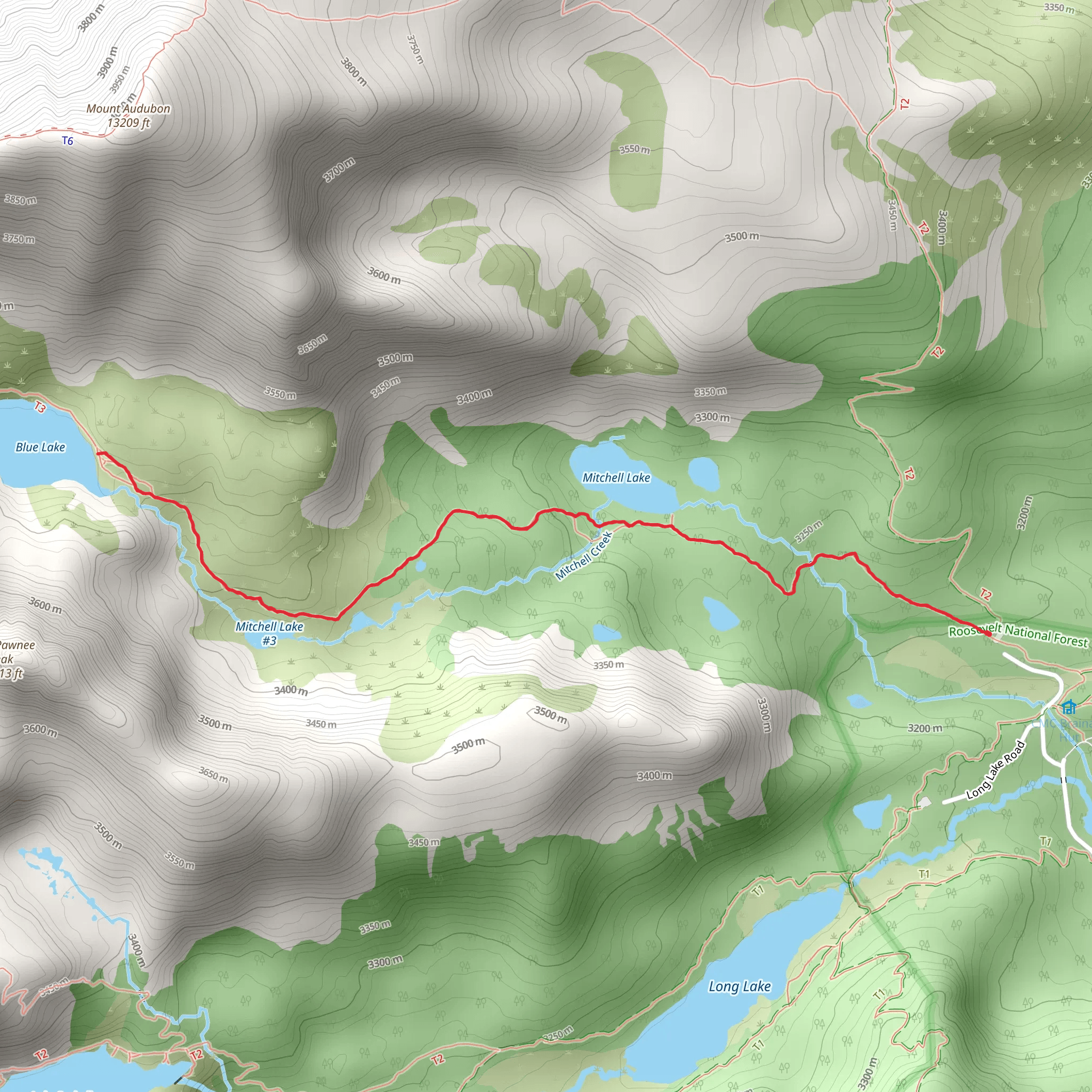 Blue Lake via Mitchell Lake Trail mobile static map