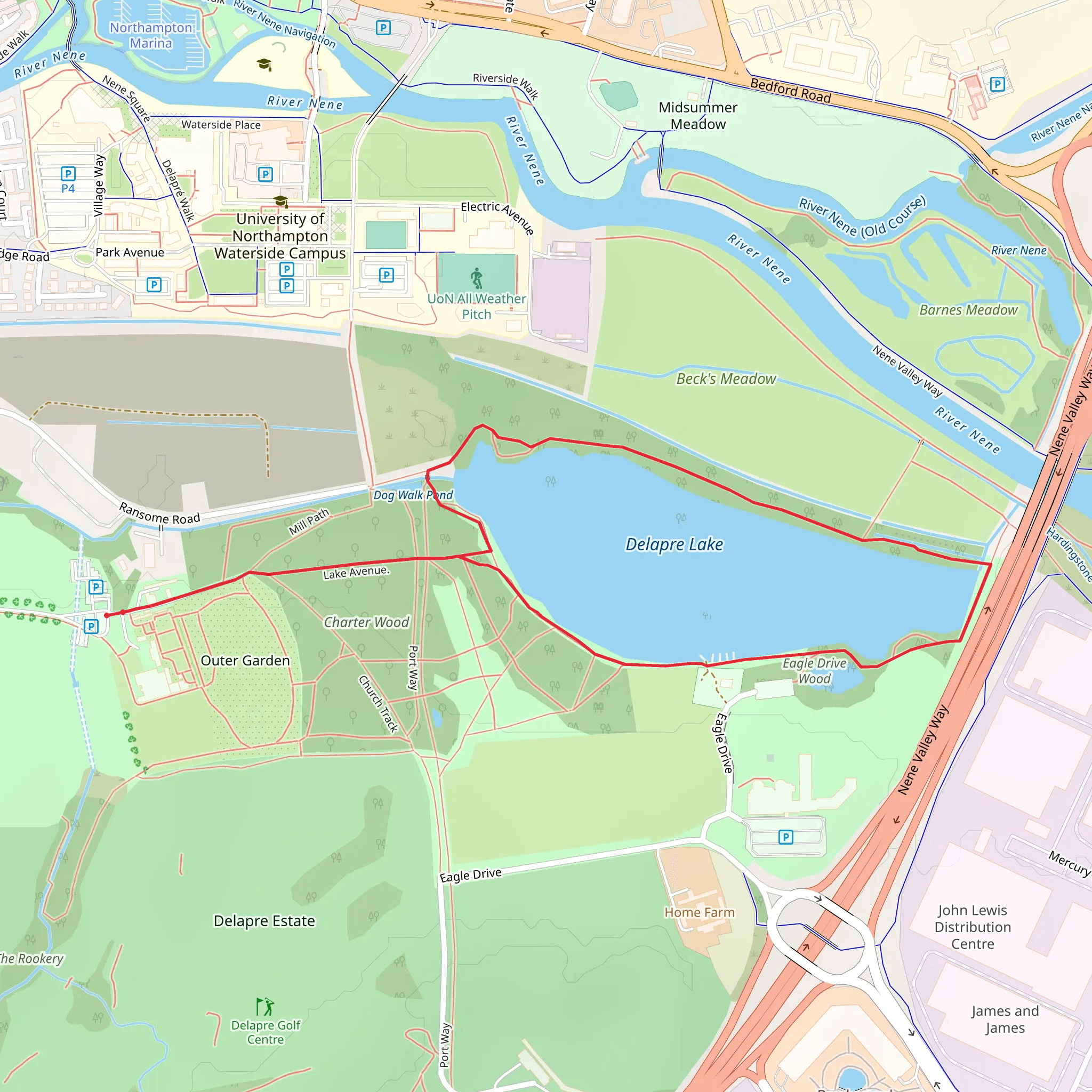Delapre Lake Loop mobile static map