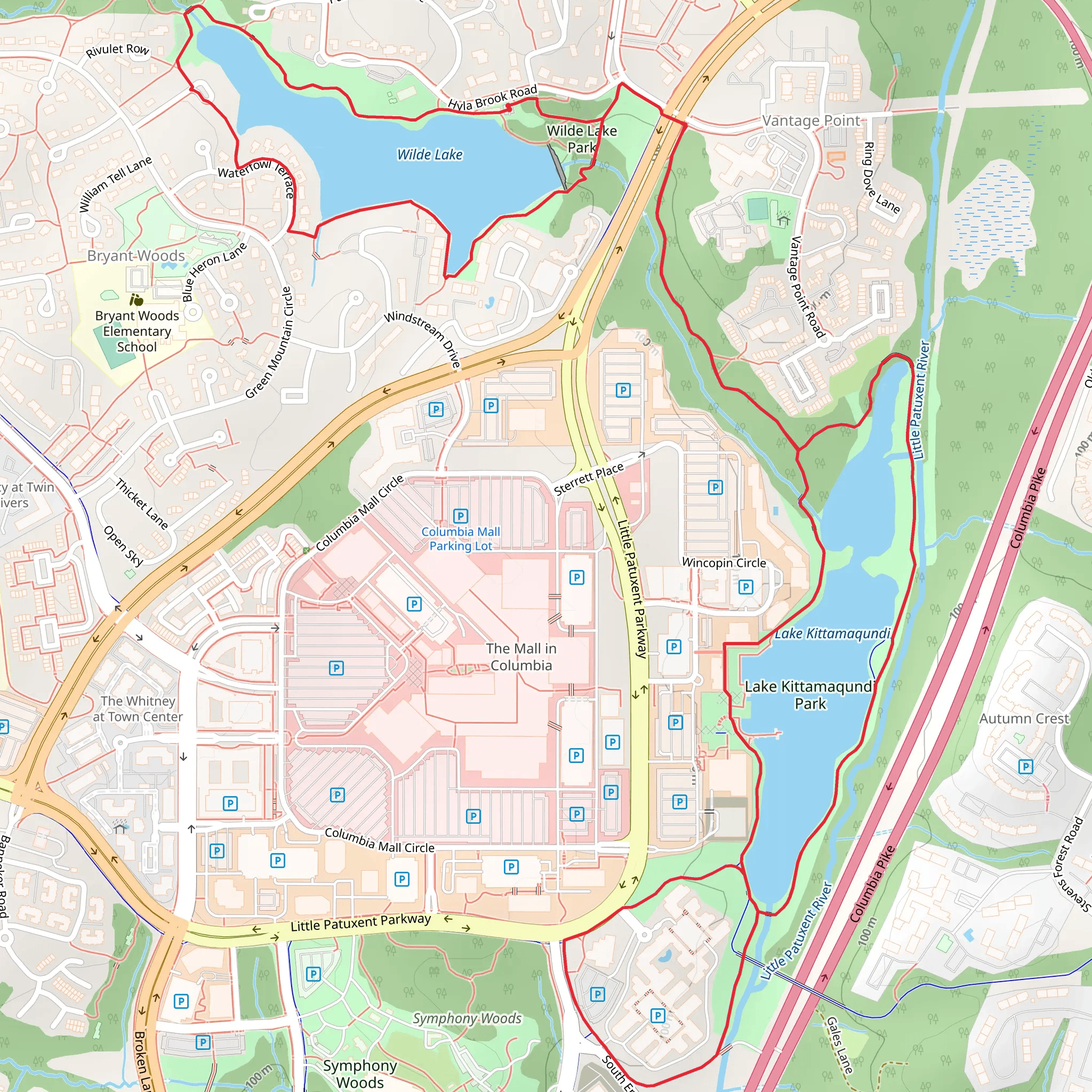 Wilde Lake and Lake Kittamaqundi Loop mobile static map