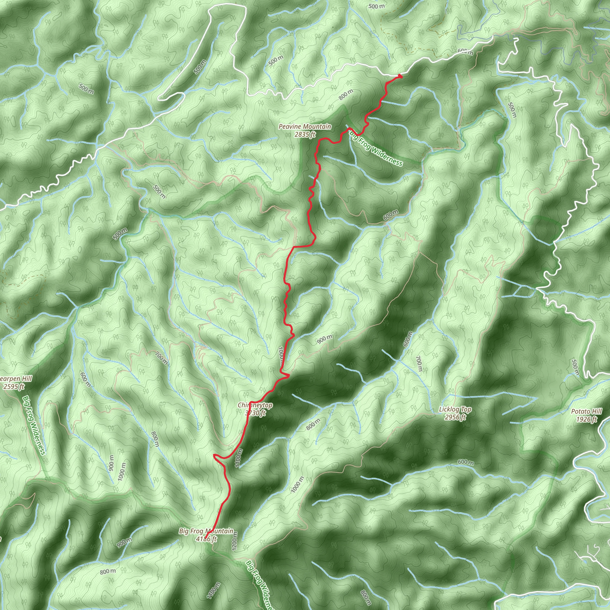 Peavine, Chimneytop and Big Frog Mountains mobile static map