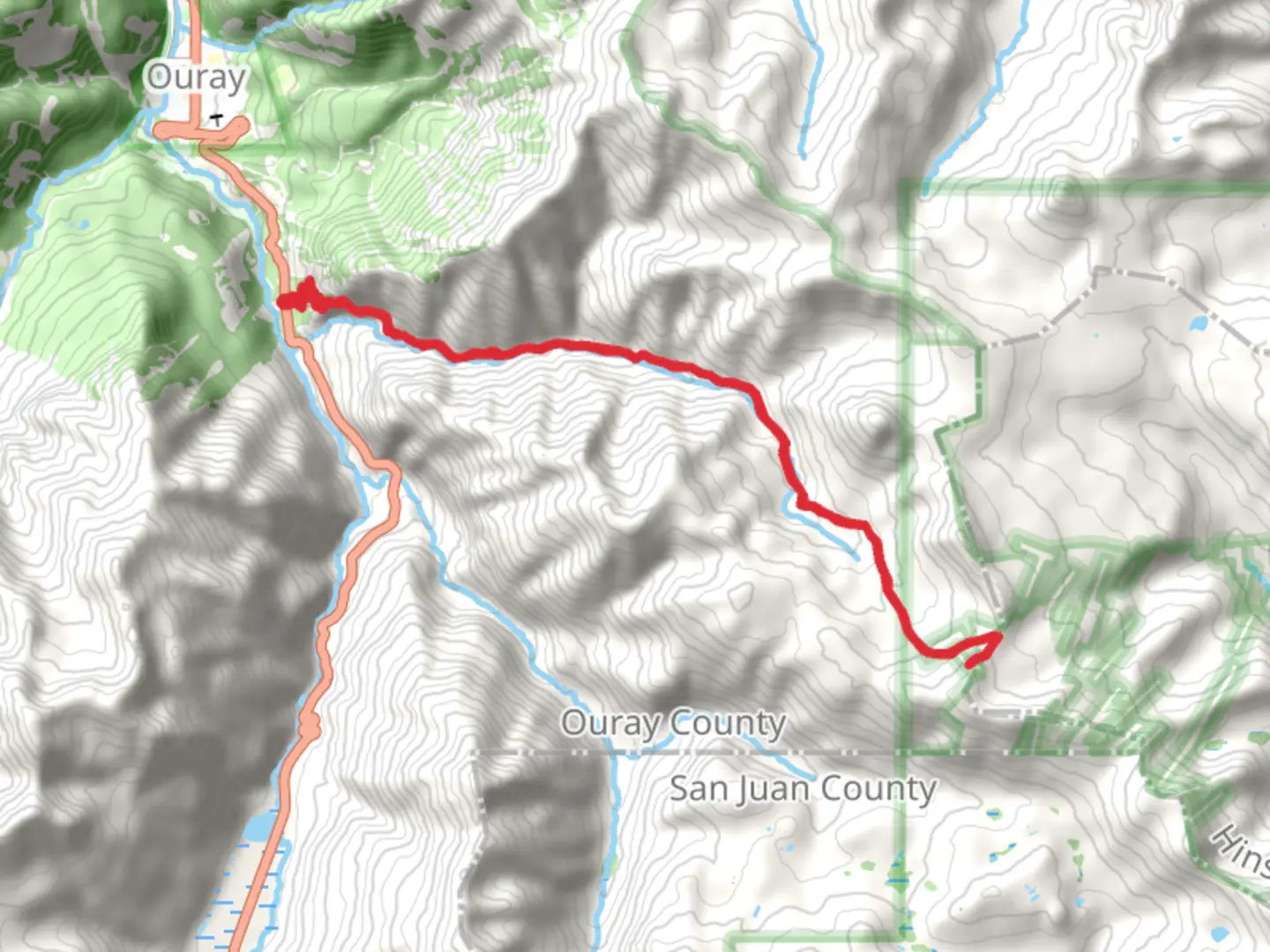An image depicting the trail Bear Creek Trail, Bear Creek South Fork Trail and Engineer Pass and its surrounding area.