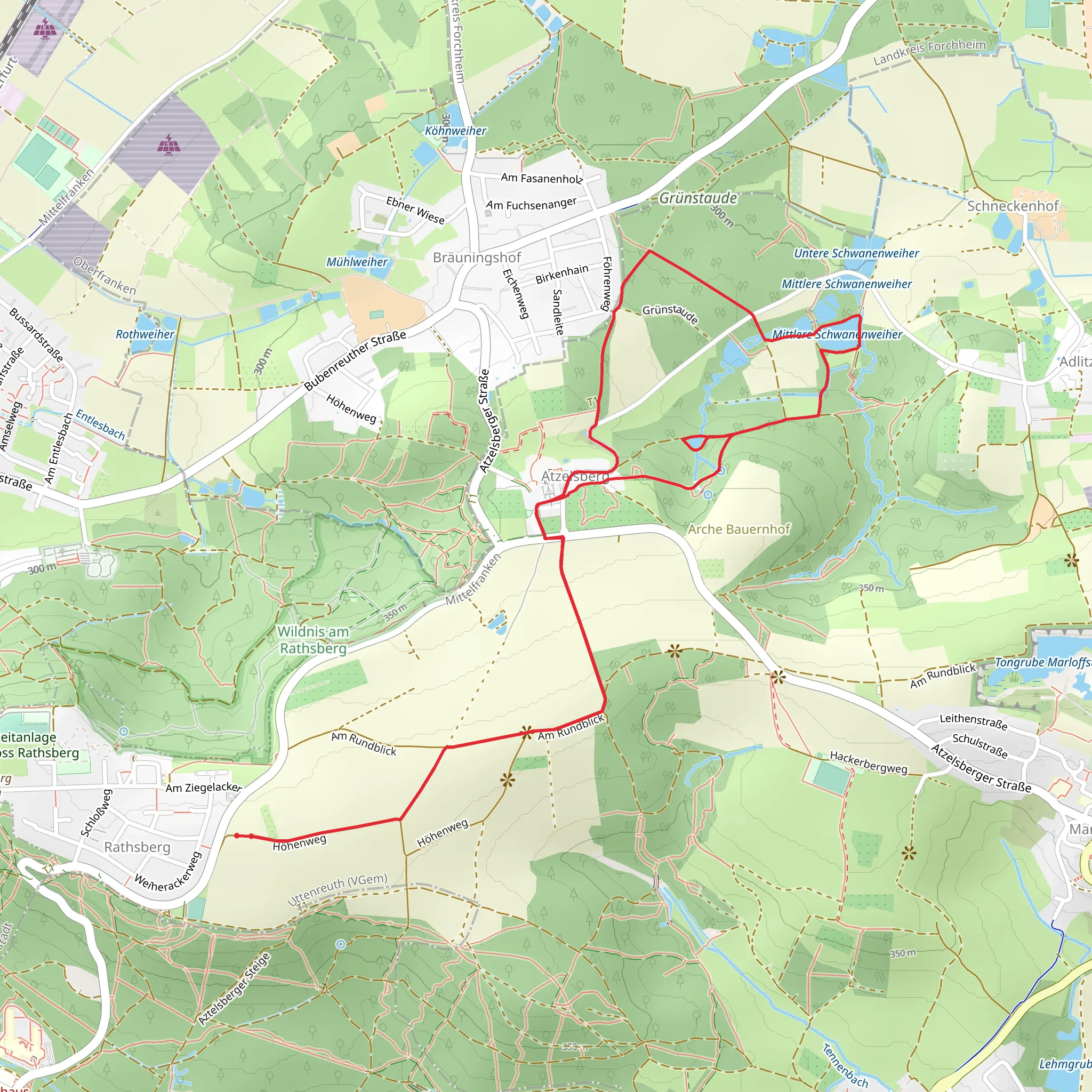 Märchenweiher, Mittlere Schwanenweiher and Atzelsberg Loop mobile static map