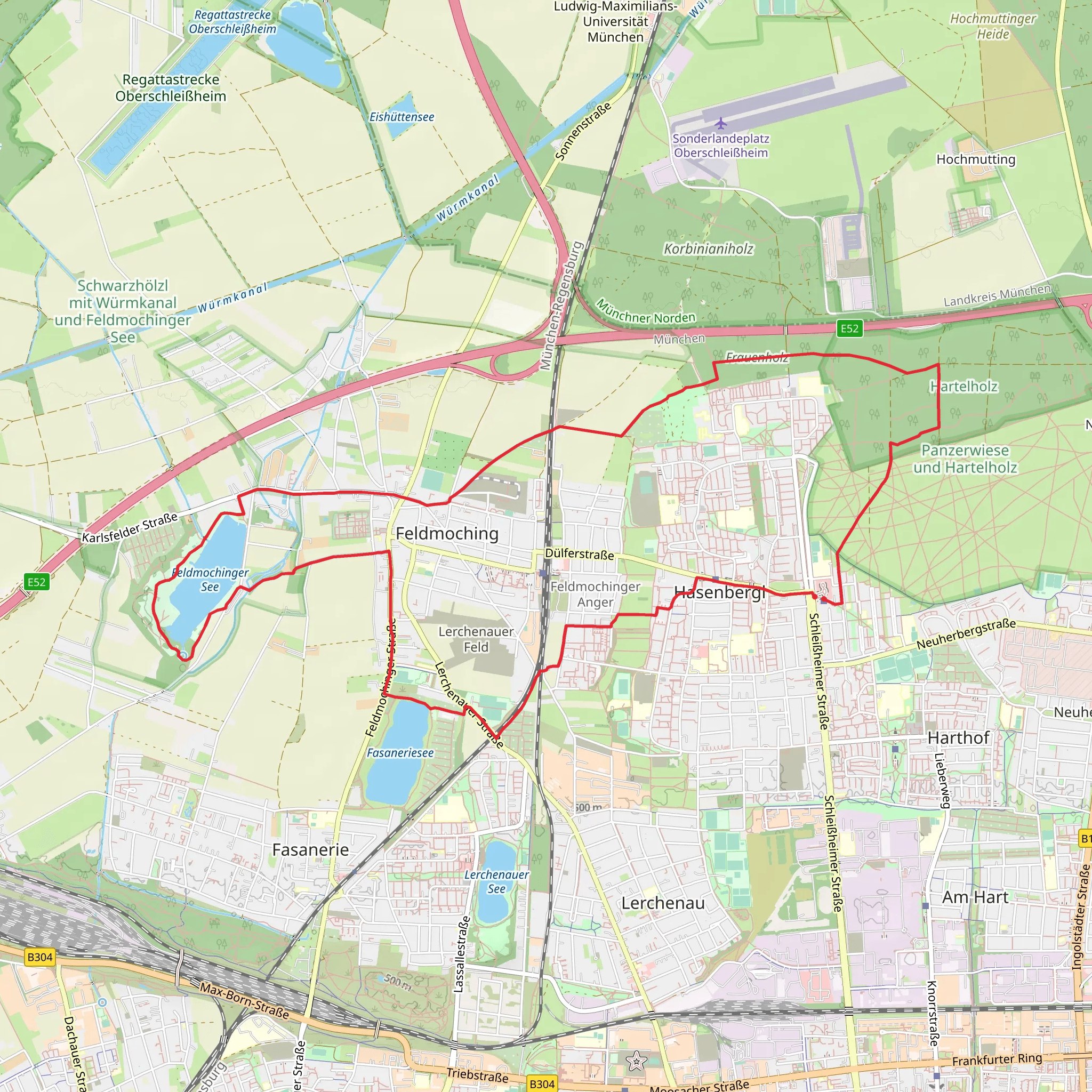 Fasaneriesee and Feldmochinger See via Frauenholz mobile static map