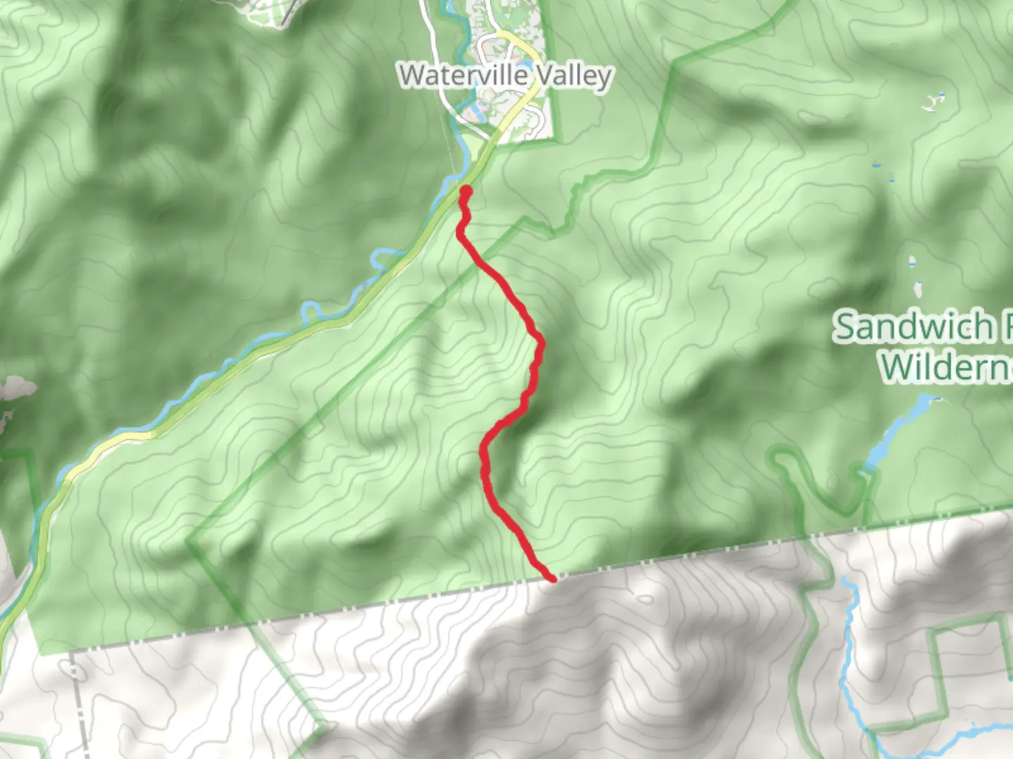 An image depicting the trail Noon Peak and Sandwich Mountain Trail via Waterville Road and its surrounding area.