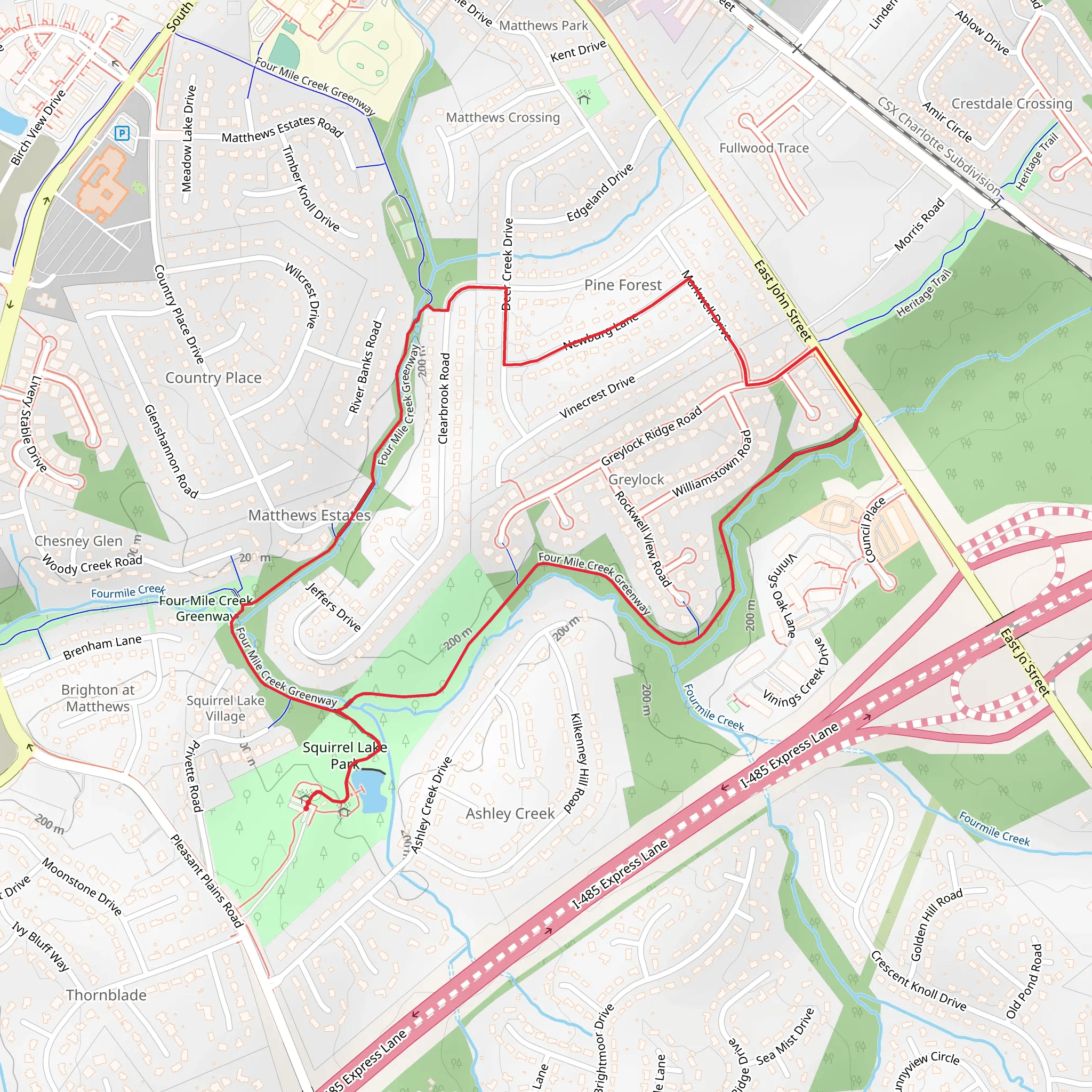 Four Mile Creek Greenway Loop - Squirrel Lake Park mobile static map