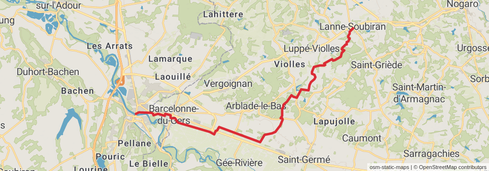 Camino Strasbourg-Saint Jean Pied de Port via Le Puy stage 75 Map