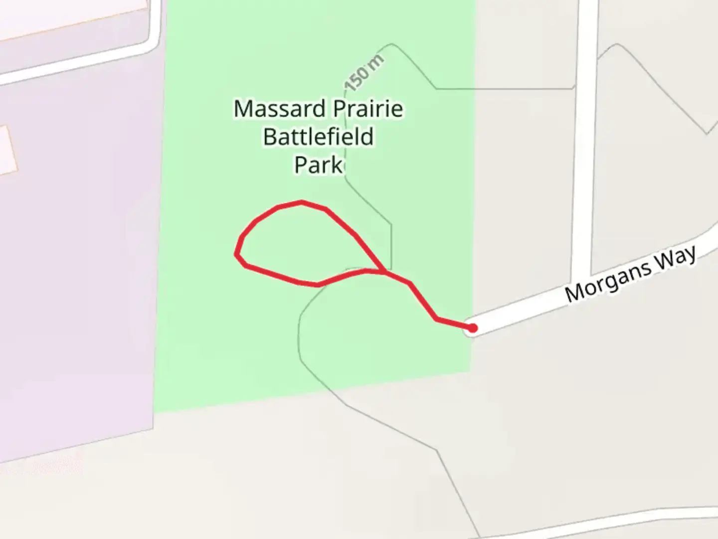 An image depicting the trail Massard Prairie Battlefield Loop Trail and its surrounding area.