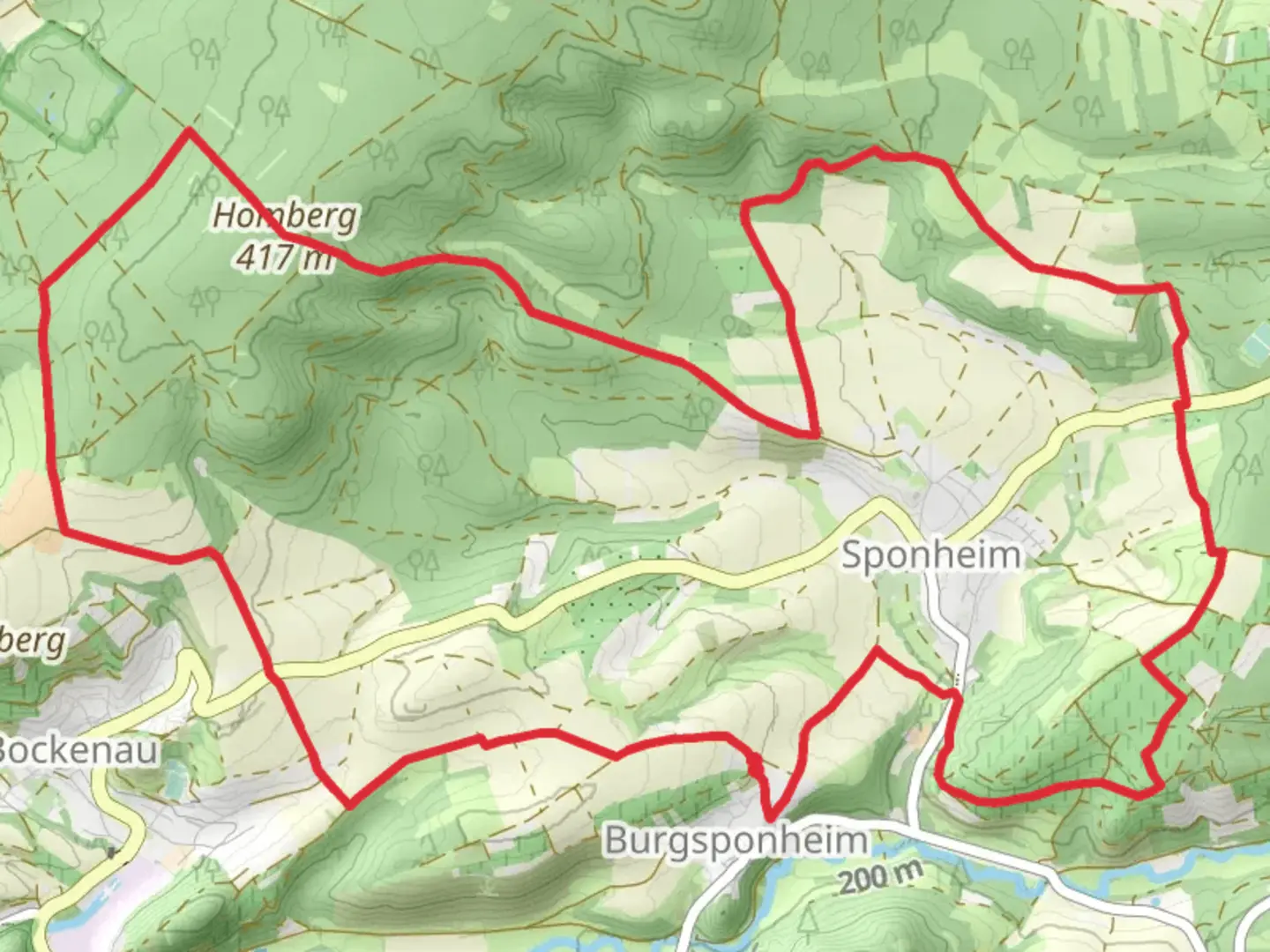 An image depicting the trail Burgsponheim and Homberg Loop and its surrounding area.