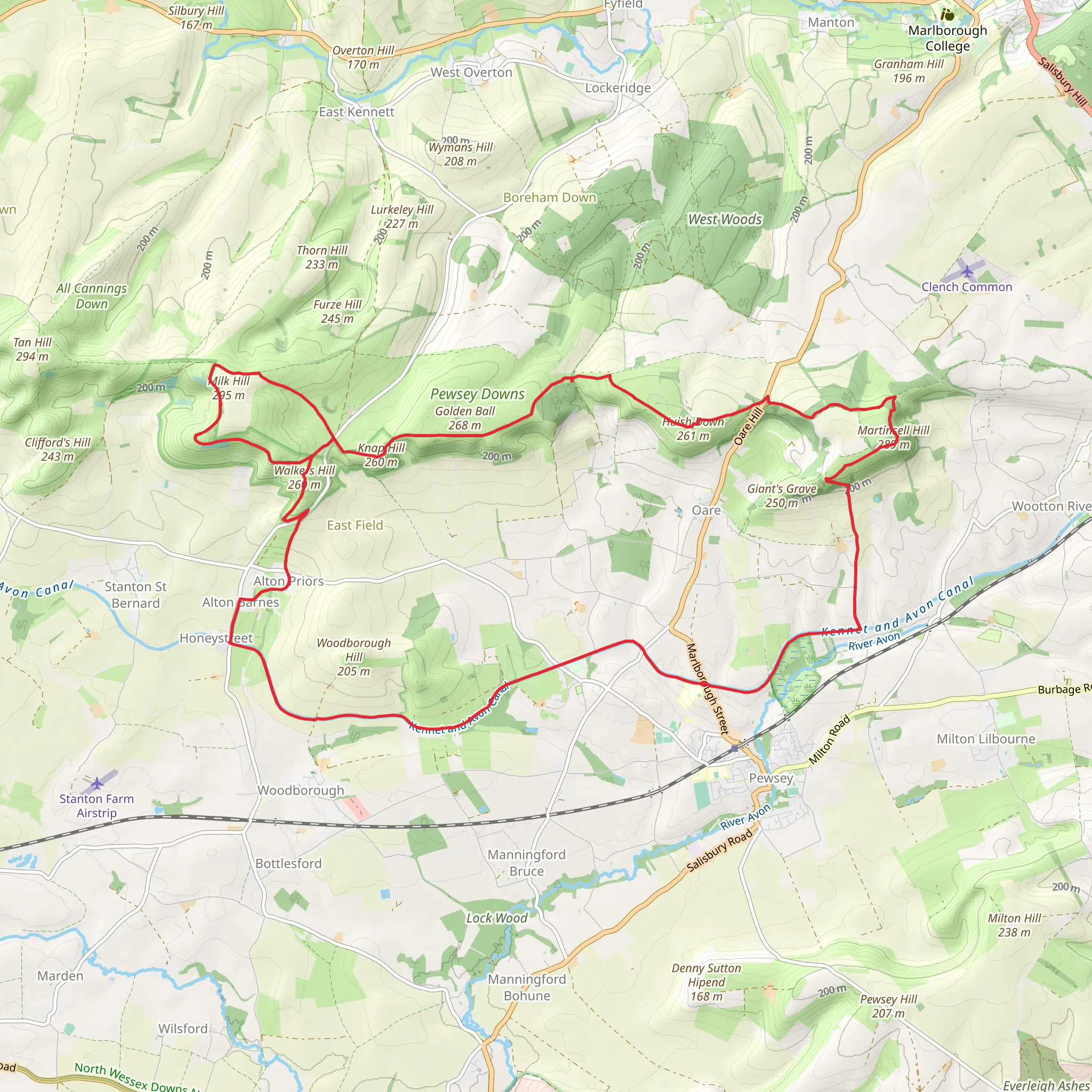Pewsey canal out to White Horse Loop mobile static map
