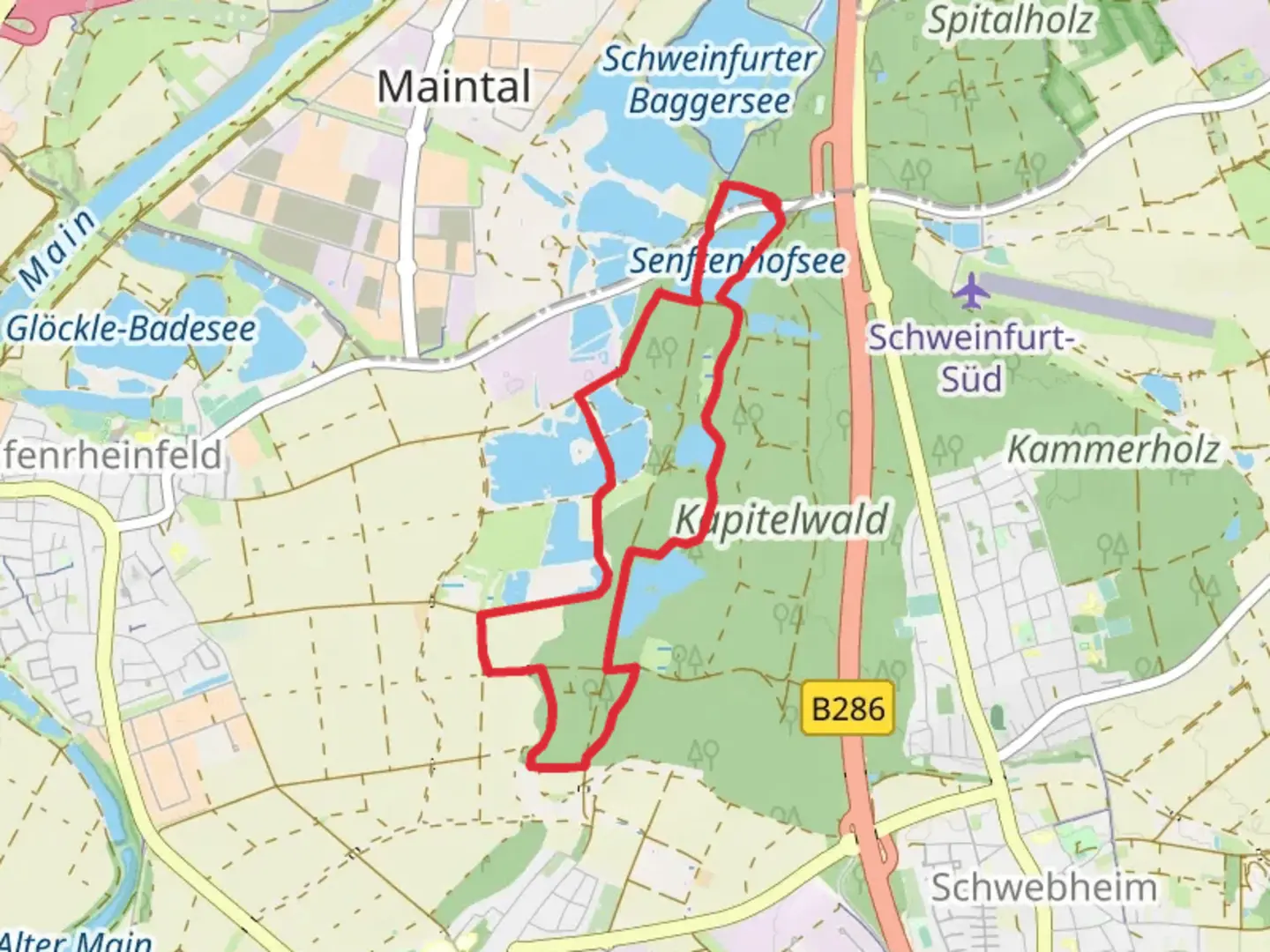 An image depicting the trail Senftenhofsee and Kleiner Taennigweiher via Verwunschen and its surrounding area.
