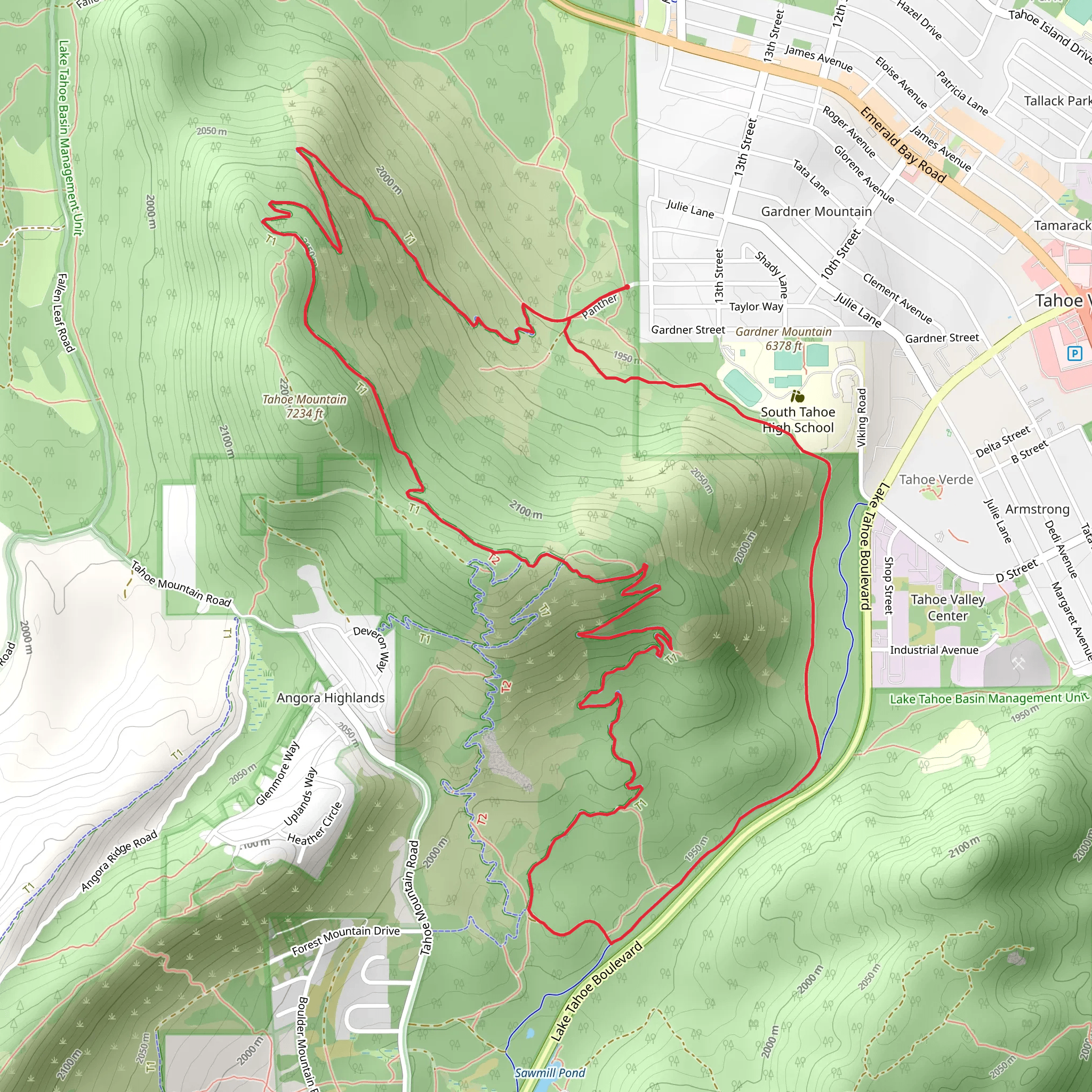 Tahoe Mountain and Angora Ridge Loop Trail mobile static map
