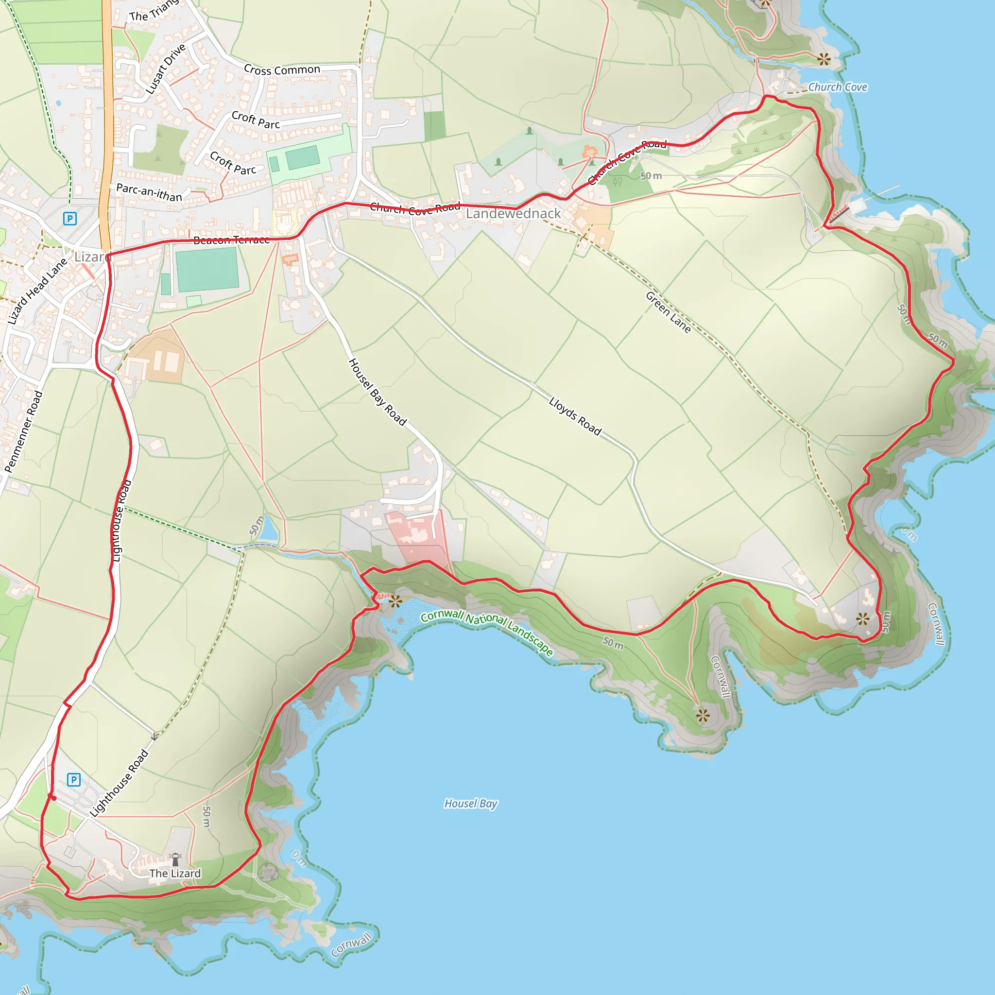 Lizard Lighthouse Loop mobile static map