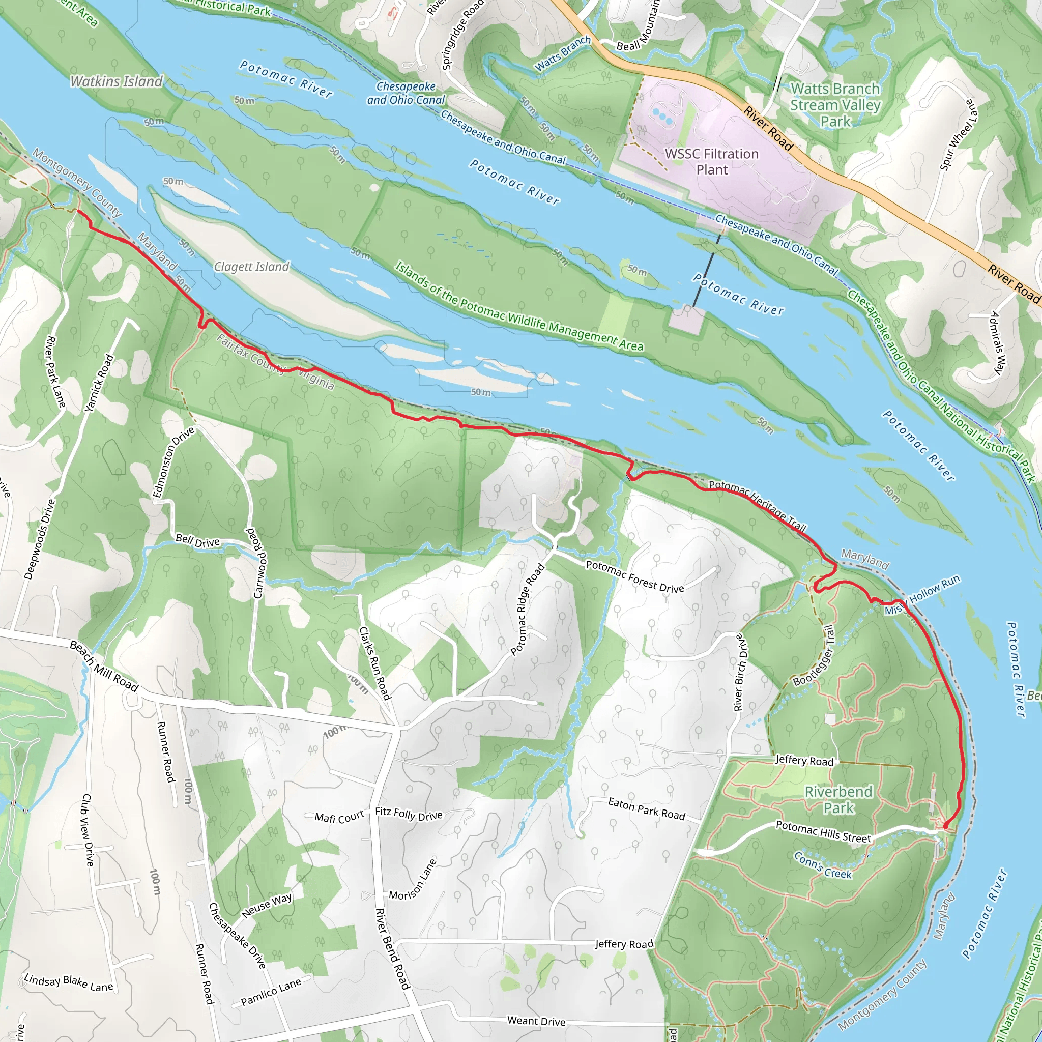 Potomac Heritage Trail Out and Back mobile static map