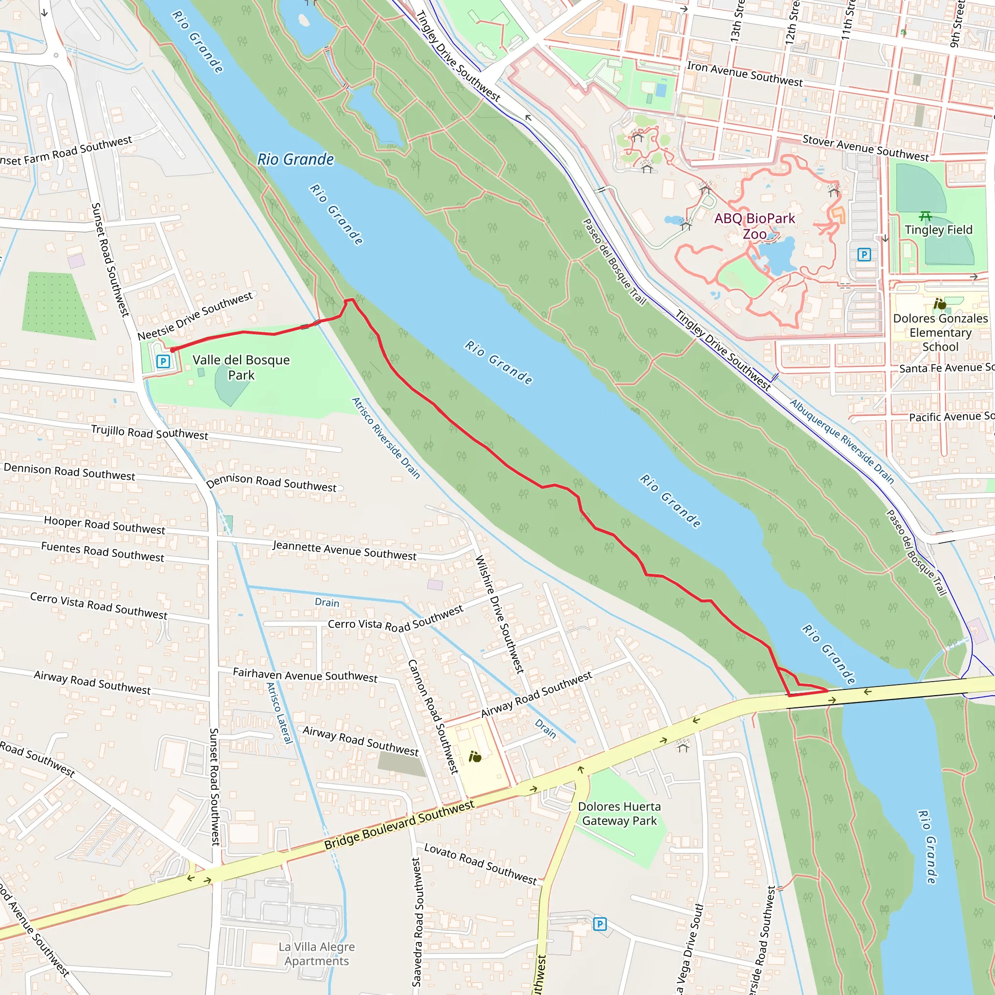 Valle del Bosque Park and Rio Grande River mobile static map