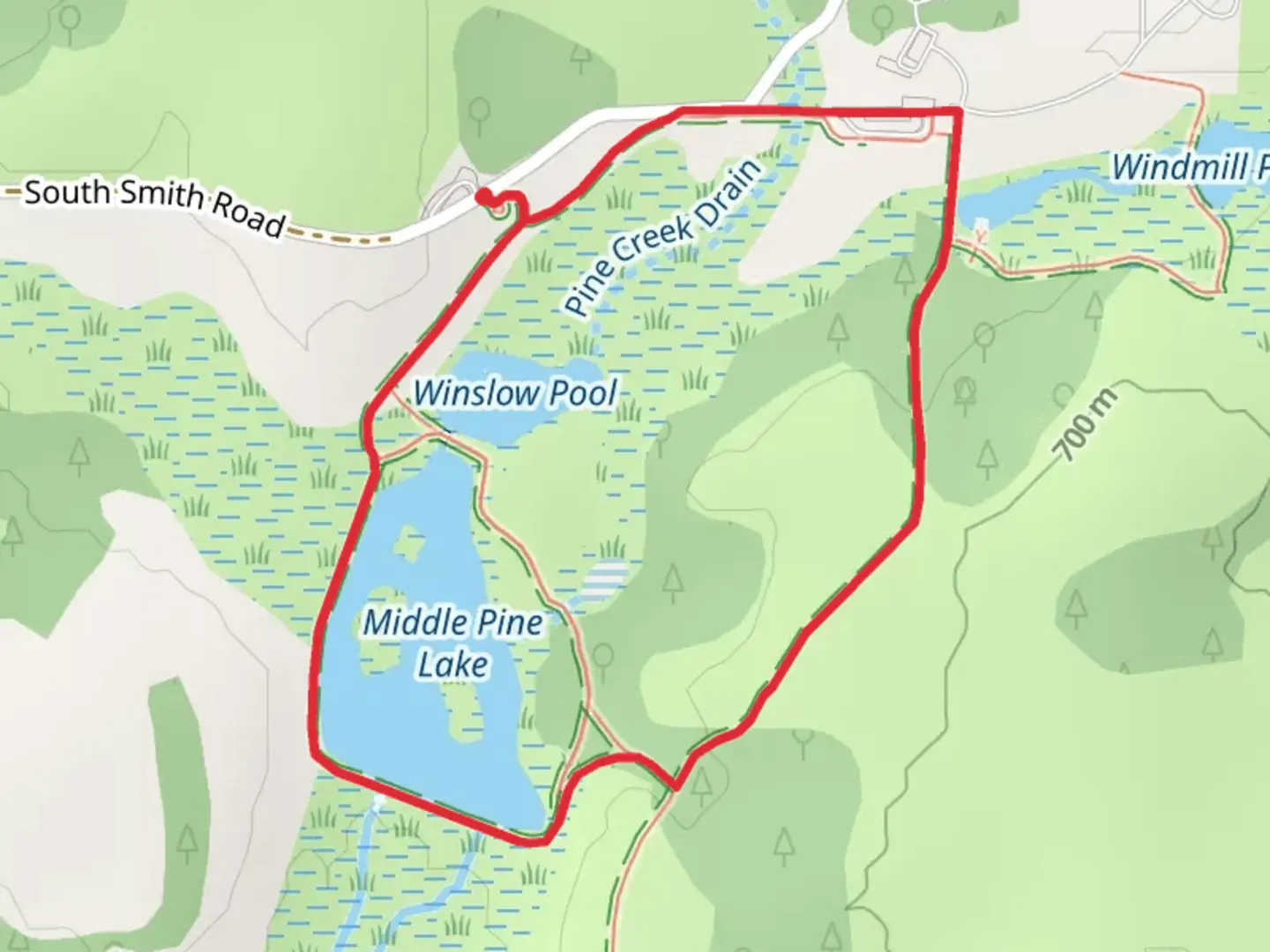 An image depicting the trail Winslow Pool and Middle Pine Lake Loop and its surrounding area.
