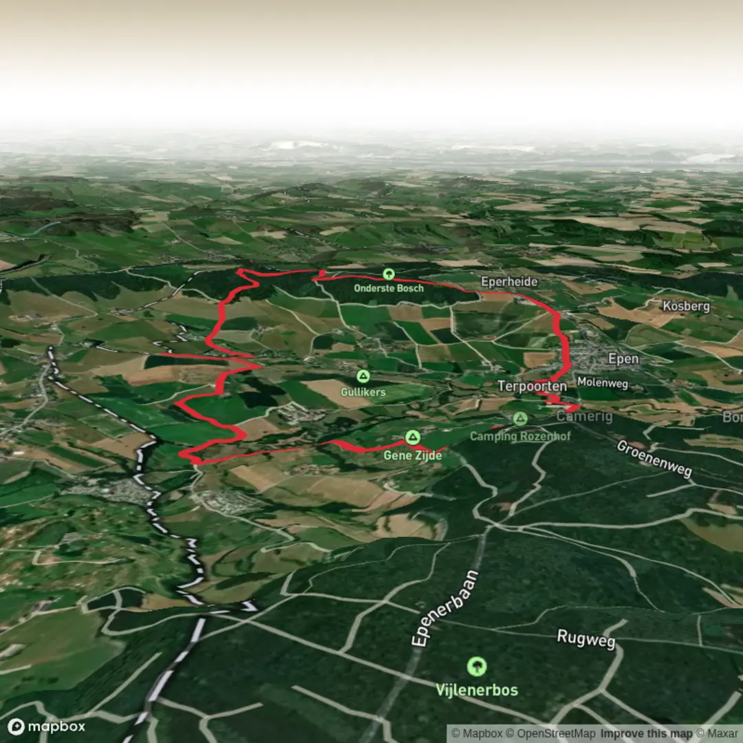 An image depicting the trail Epen Bronnenland Blauw and Gulpen Wittem Loop and its surrounding area.