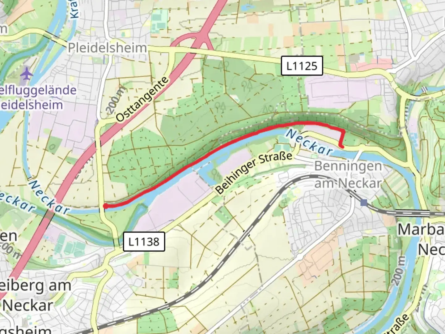 An image depicting the trail Necker via Neckarhaeldenrunde and its surrounding area.