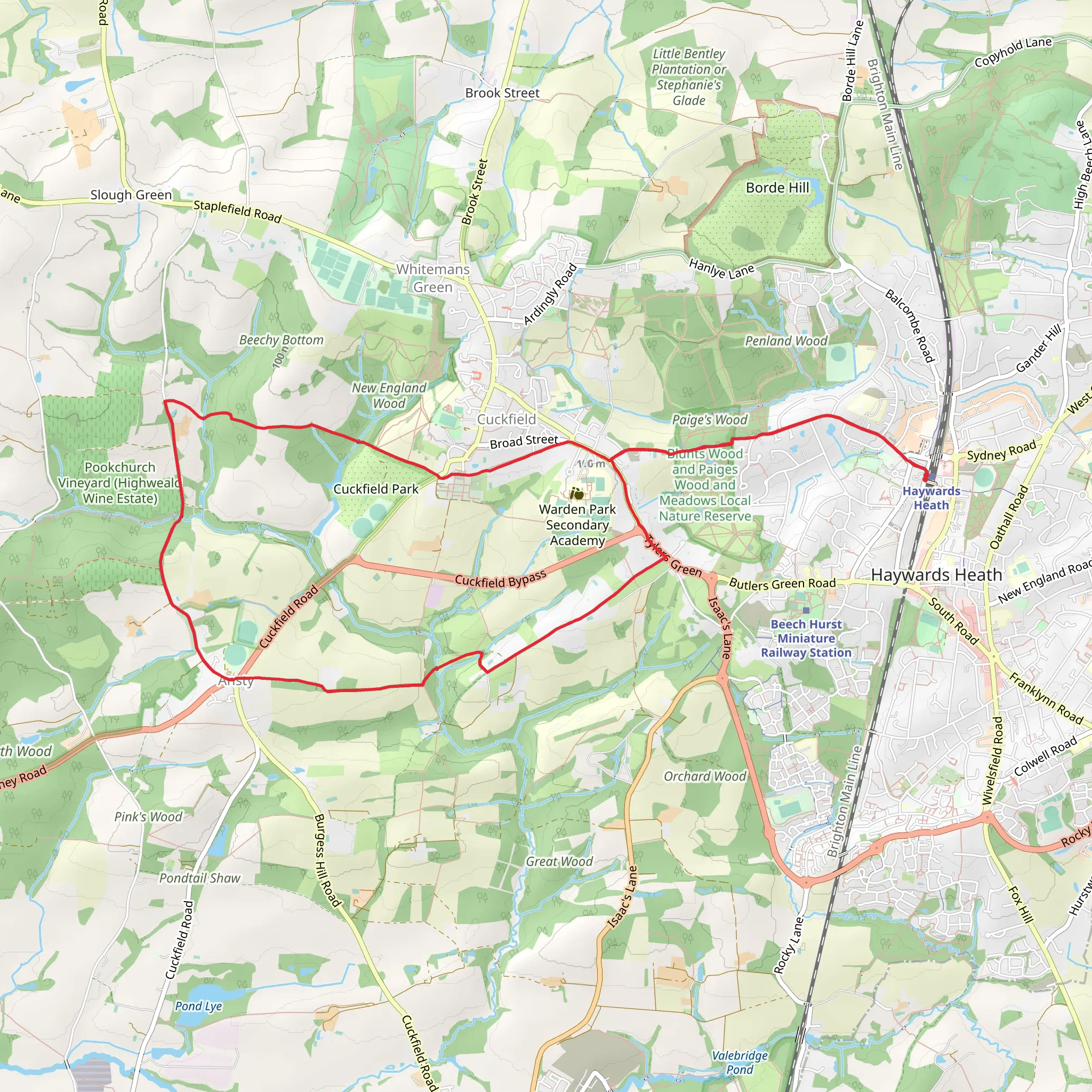 Cuckfield Park, Walks Wood and Westup Wood Loop mobile static map