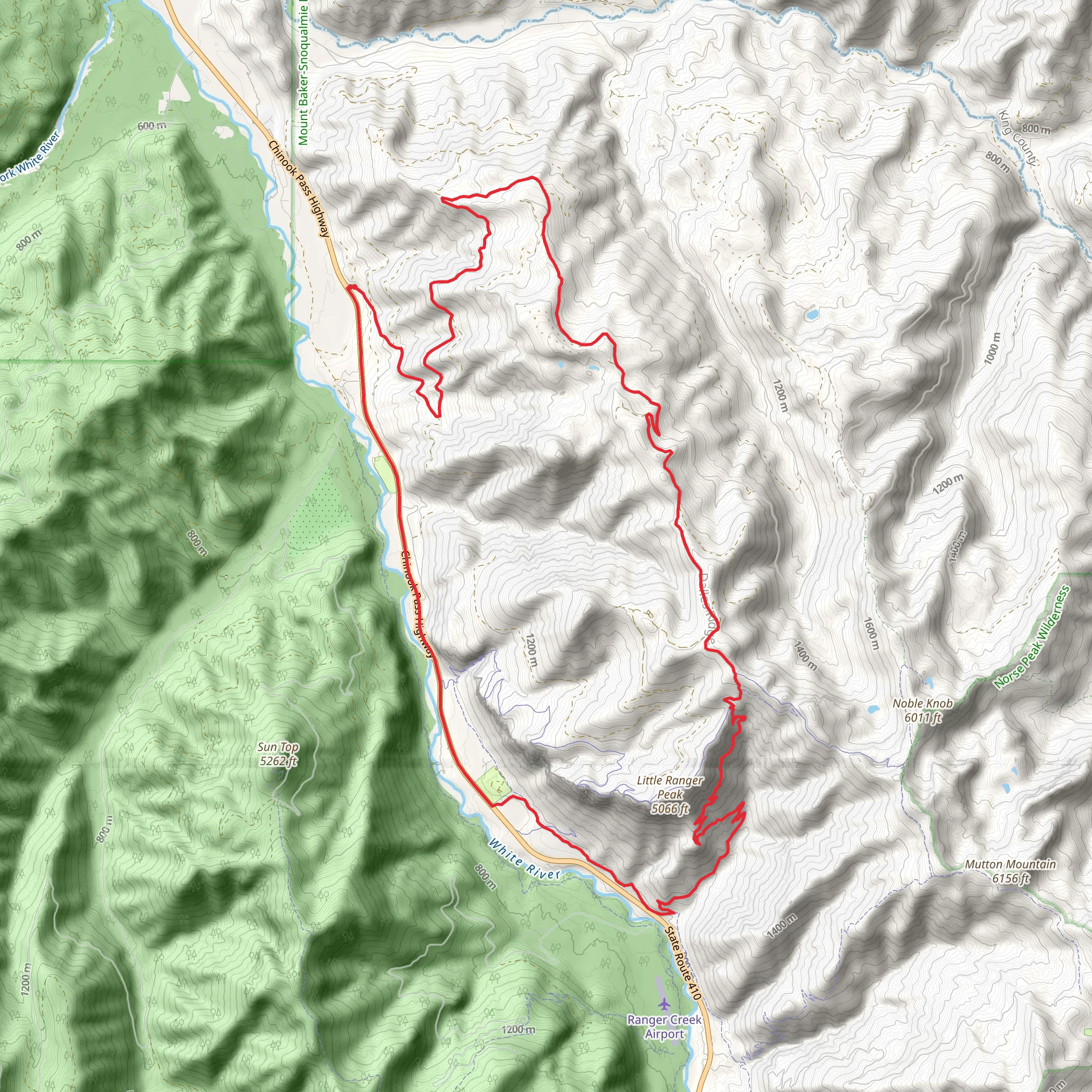 Twentyeight Mile Creek Road, Ranger Creek and White River Loop Trail mobile static map