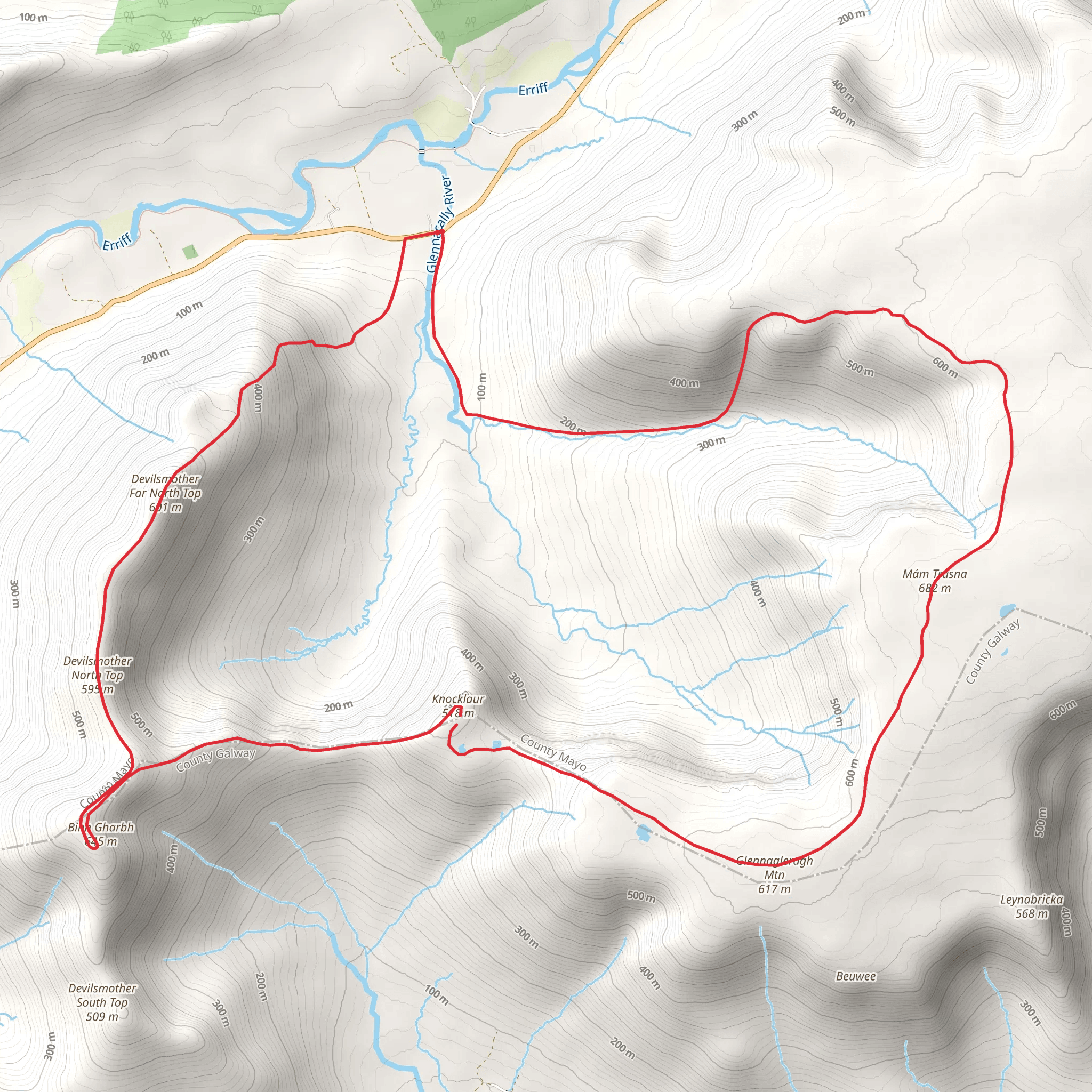 Maumtrasna & Devilsmother Mountain Loop mobile static map