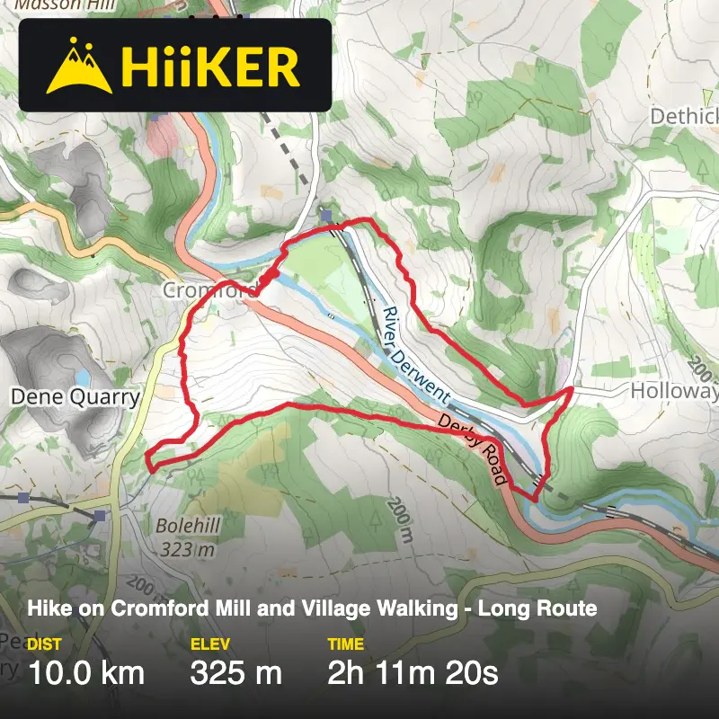 A map preview of the recording Hike on Cromford Mill and Village Walking - Long Route.