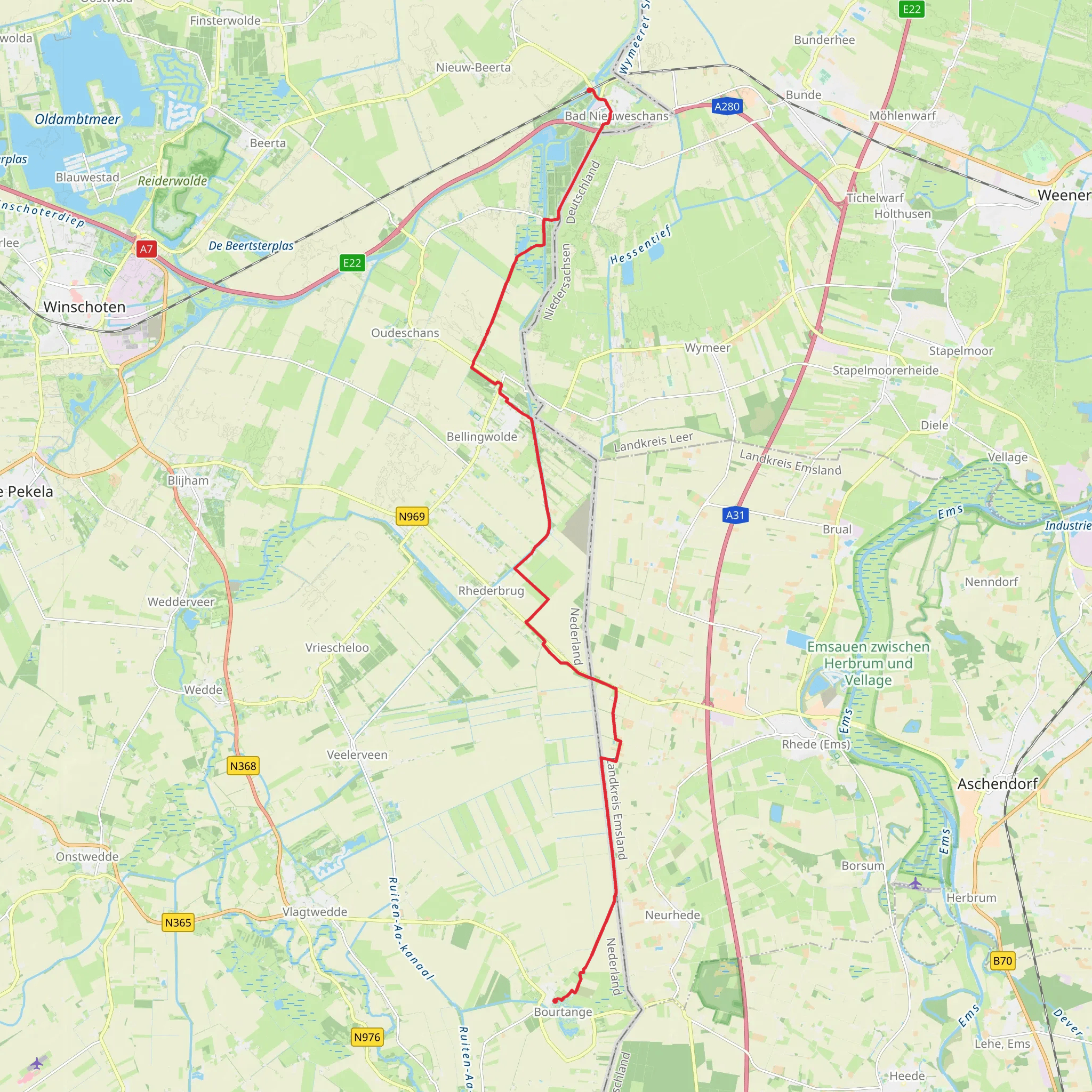 Oudezijl to Bourtange via Houwingaham and Bellingwolderbos mobile static map