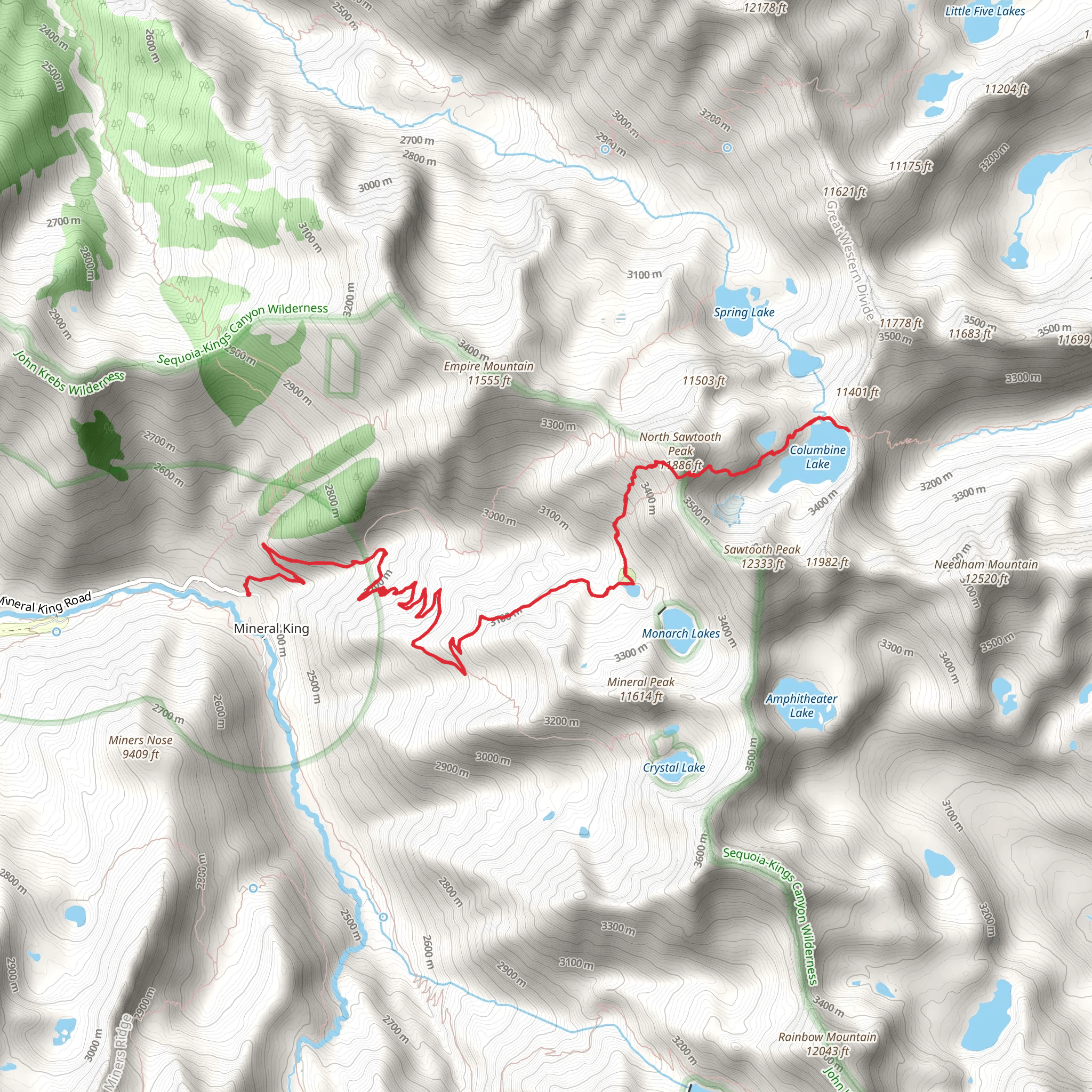 Columbine Lake, Monarch Lakes and North Sawtooth Peak mobile static map