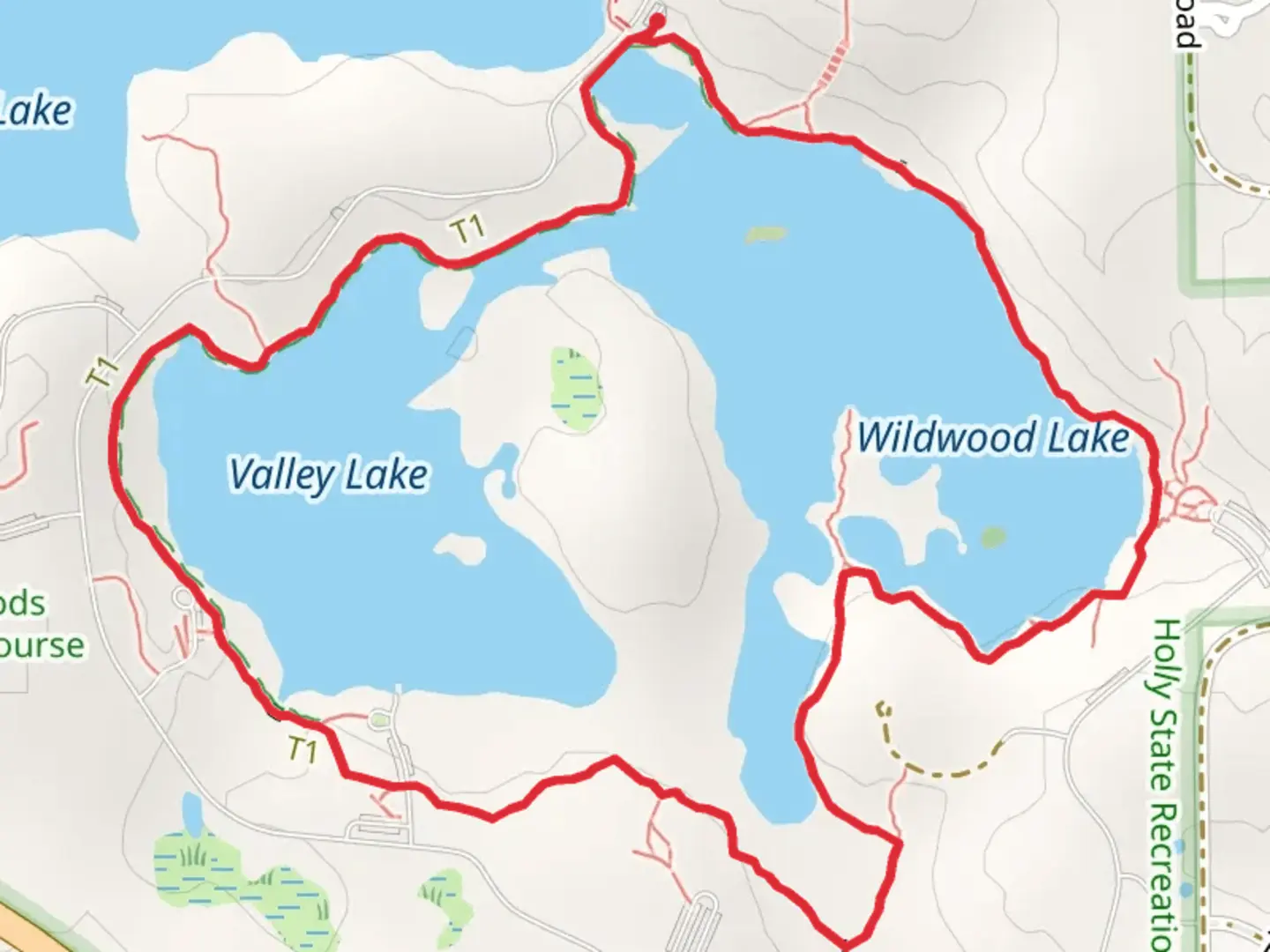 An image depicting the trail Valley lake - Wildwood Lake Loop and its surrounding area.