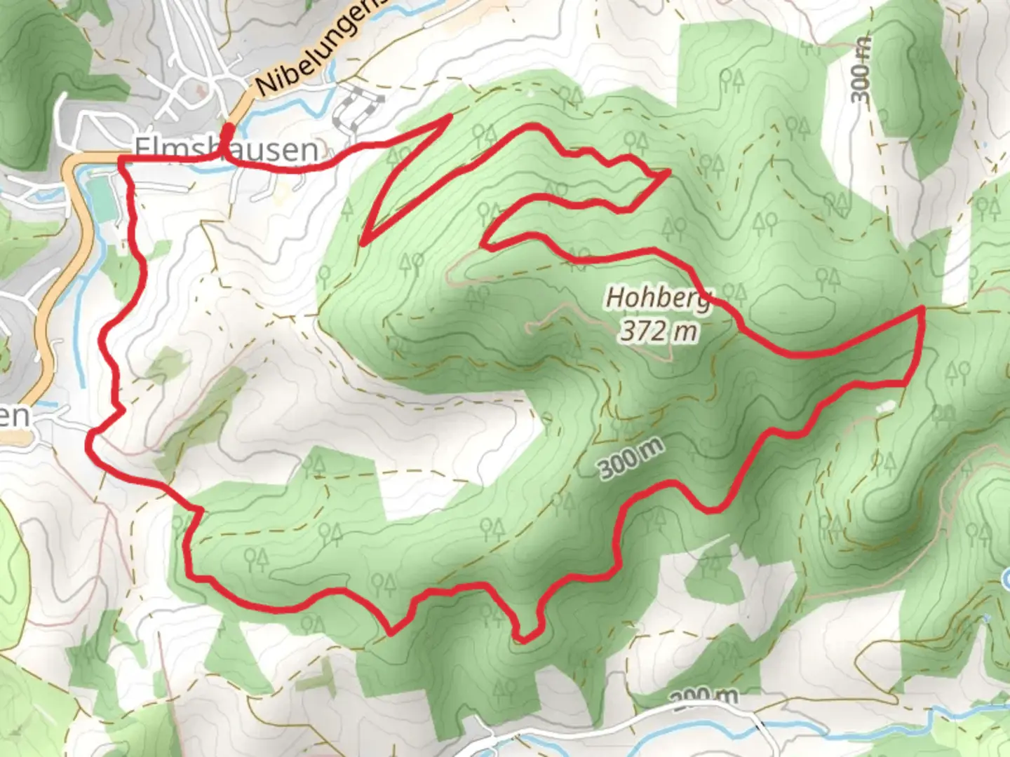 An image depicting the trail Elmshausen Loop and its surrounding area.