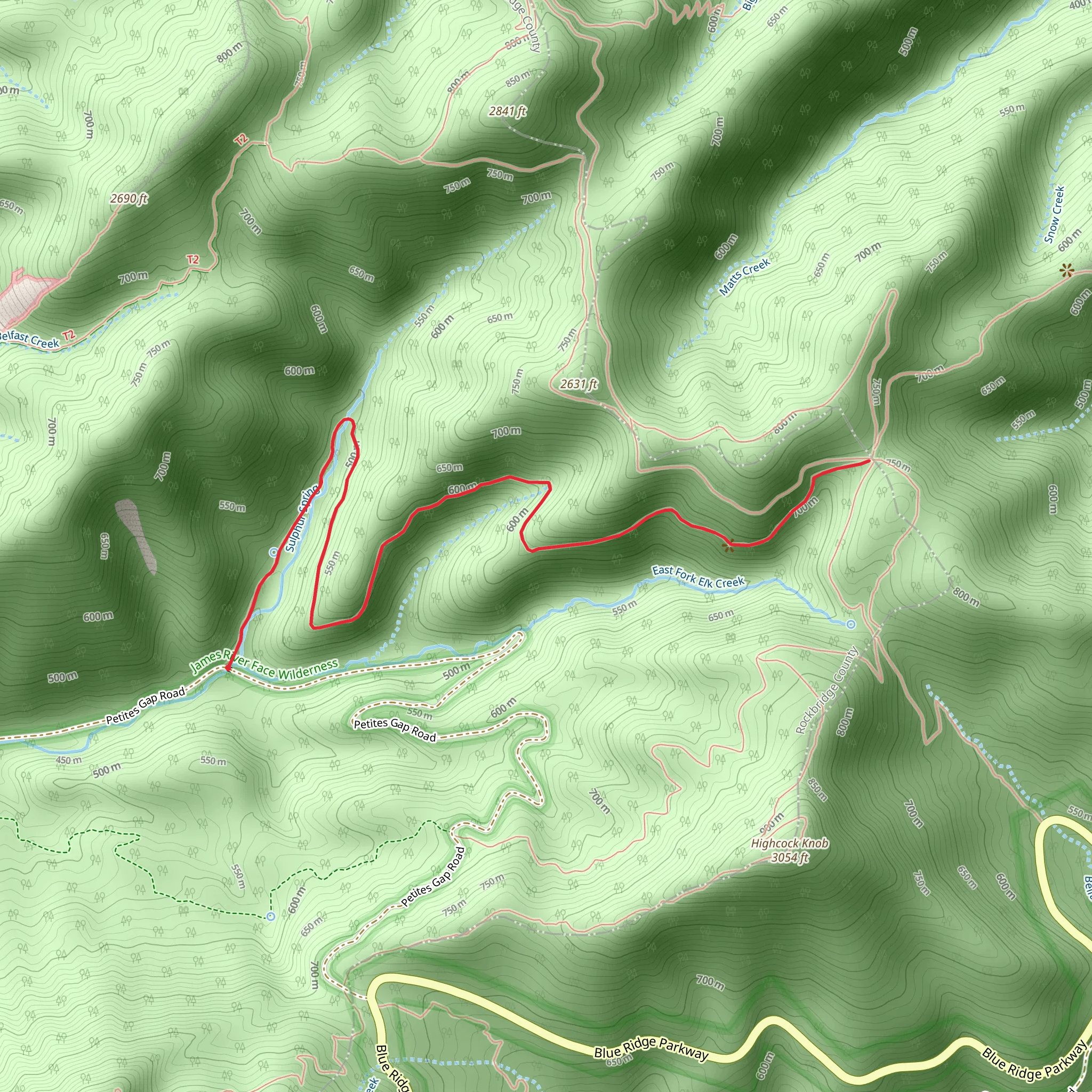 Sulphur Spring Trail Out and Back mobile static map