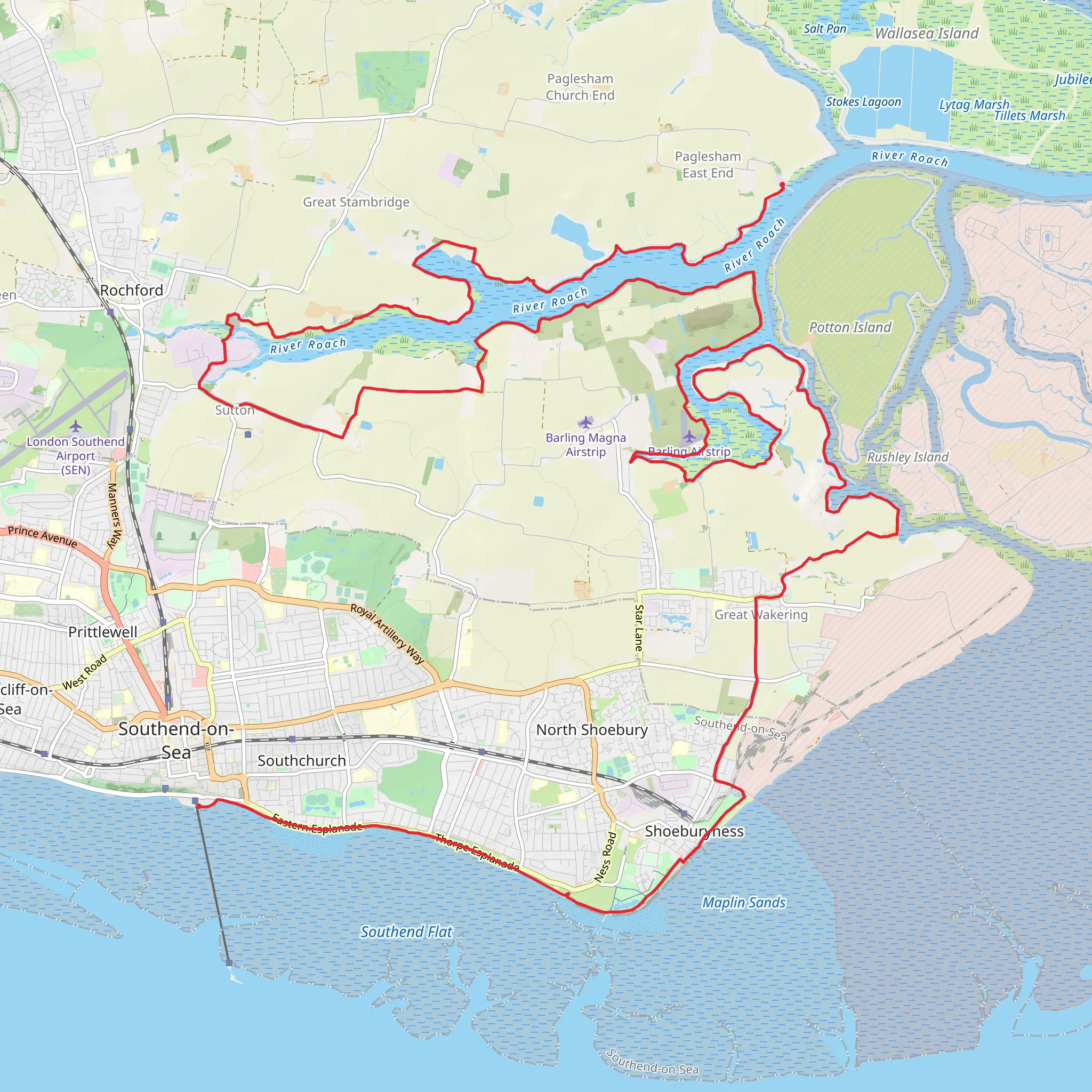 Lasso Essex - Southend - on - Sea to Paglesham Eastend mobile static map