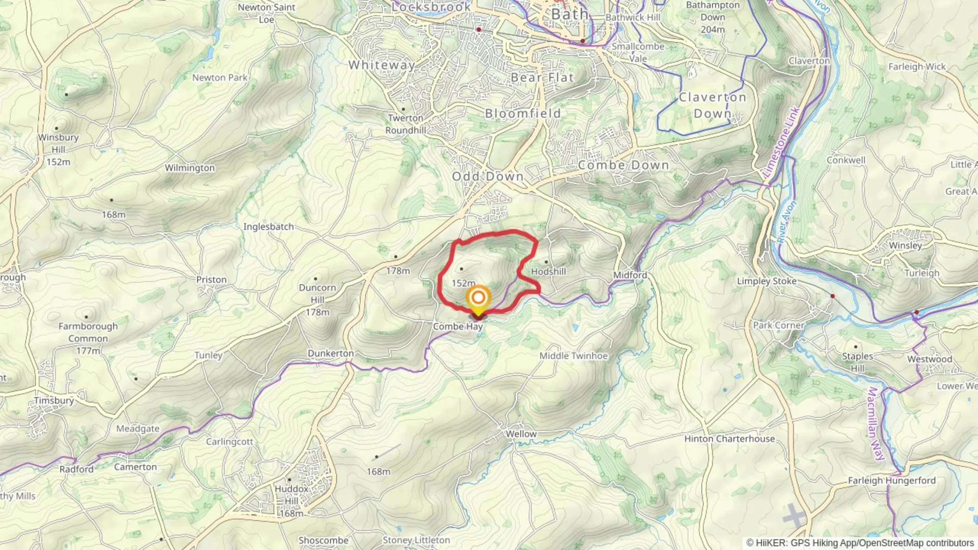 An image depicting the trail Engine Wood and grove Wood Loop via Limestone Link and its surrounding area.
