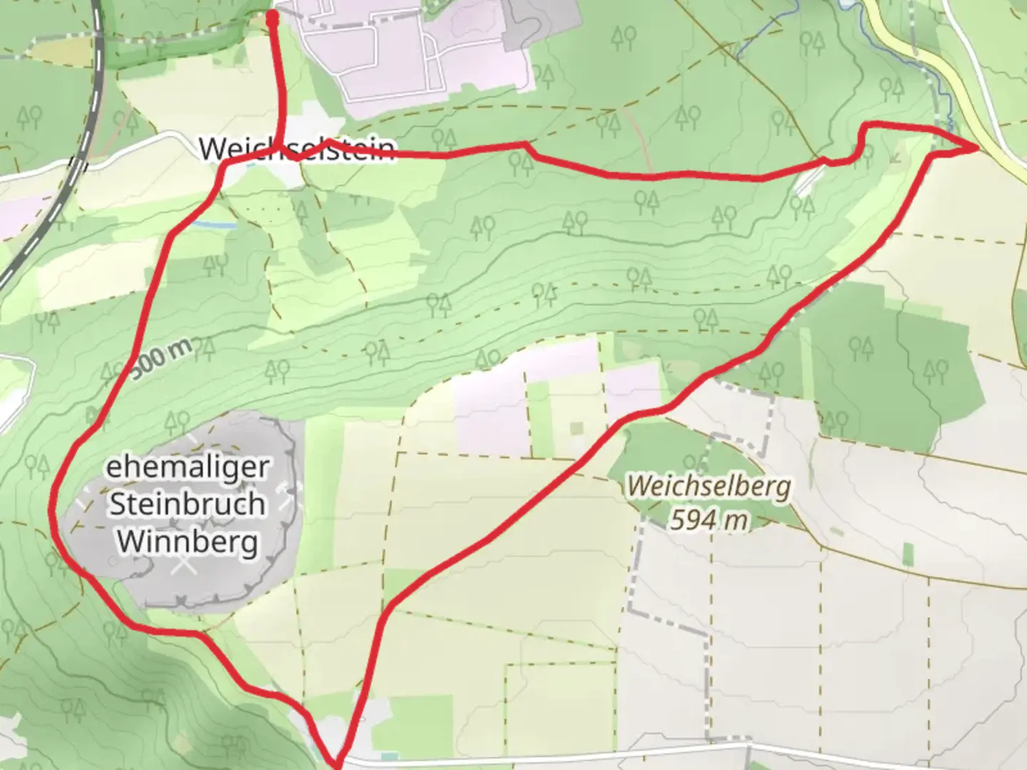 An image depicting the trail Weichselsteinweg Loop and its surrounding area.