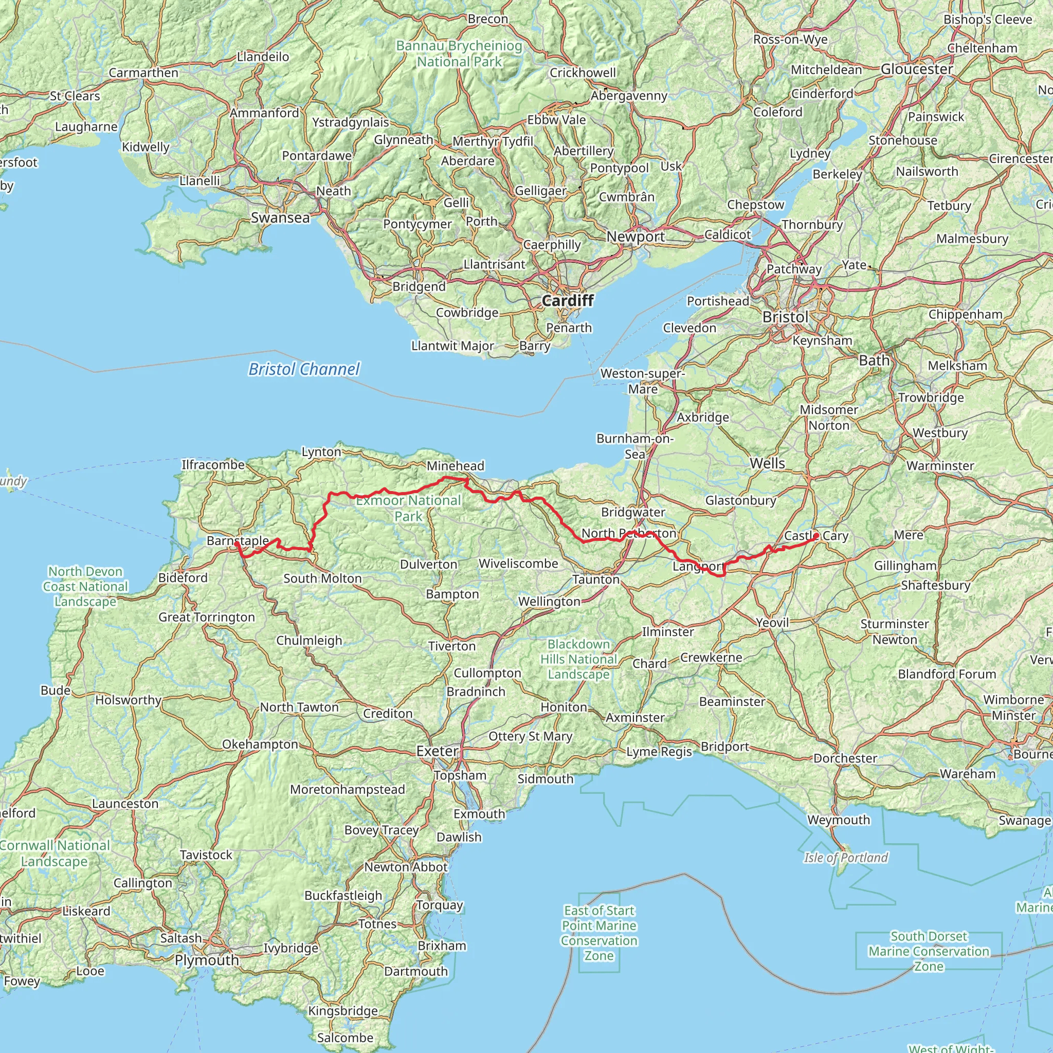 Macmillan Way West - Castle Cary to Barnstaple mobile static map