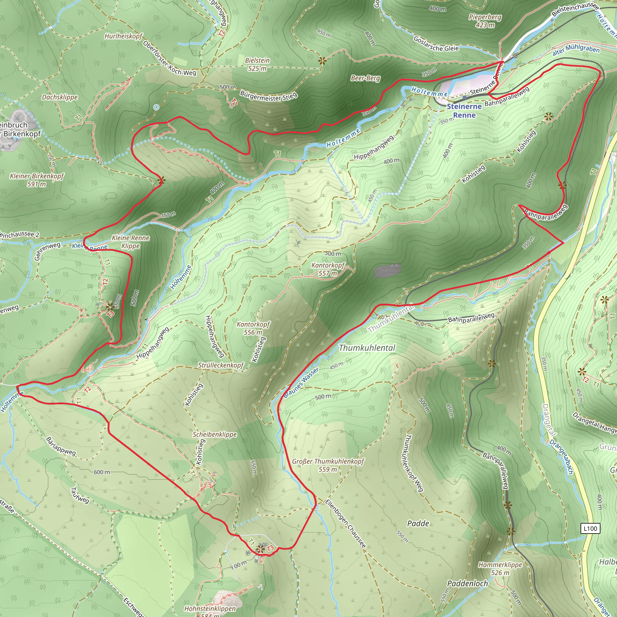 Lossendenkmal, Ottofelsen and Renneklippen Loop mobile static map