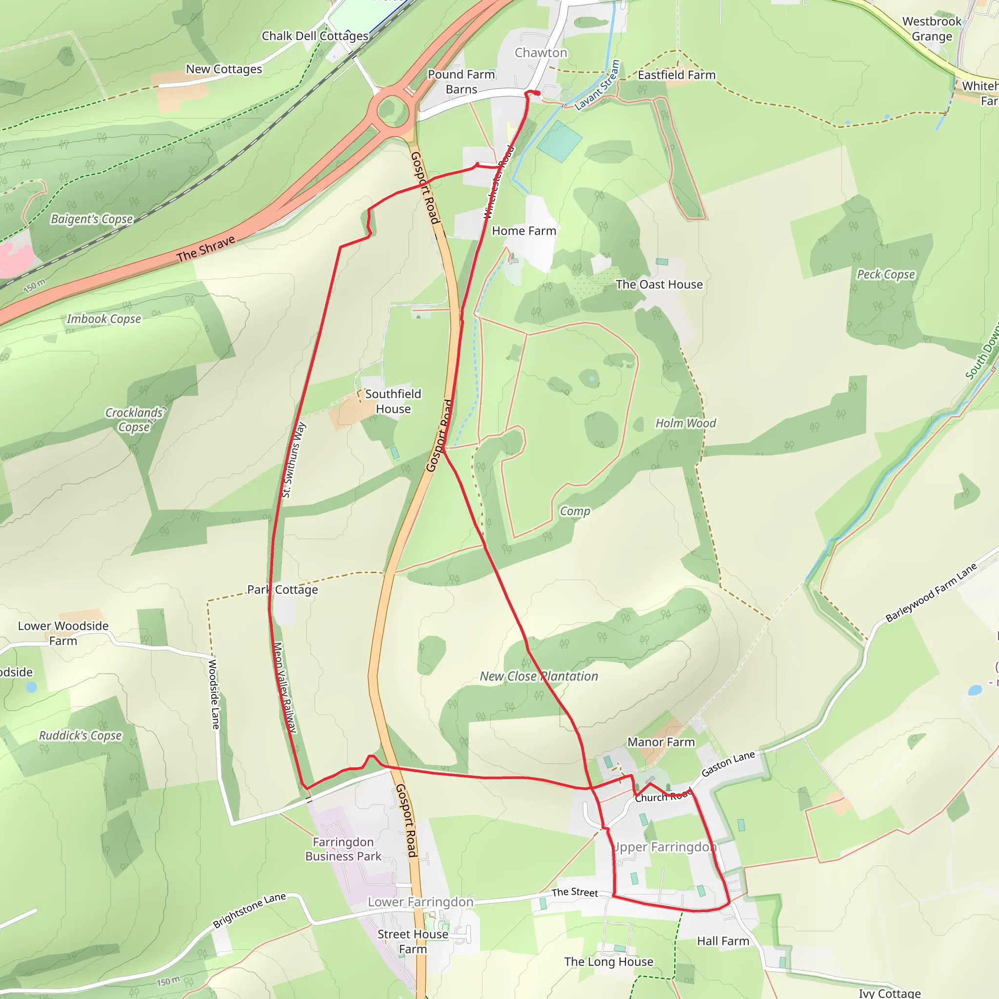 Upper Farringdon and Chawton Cemetary Loop mobile static map