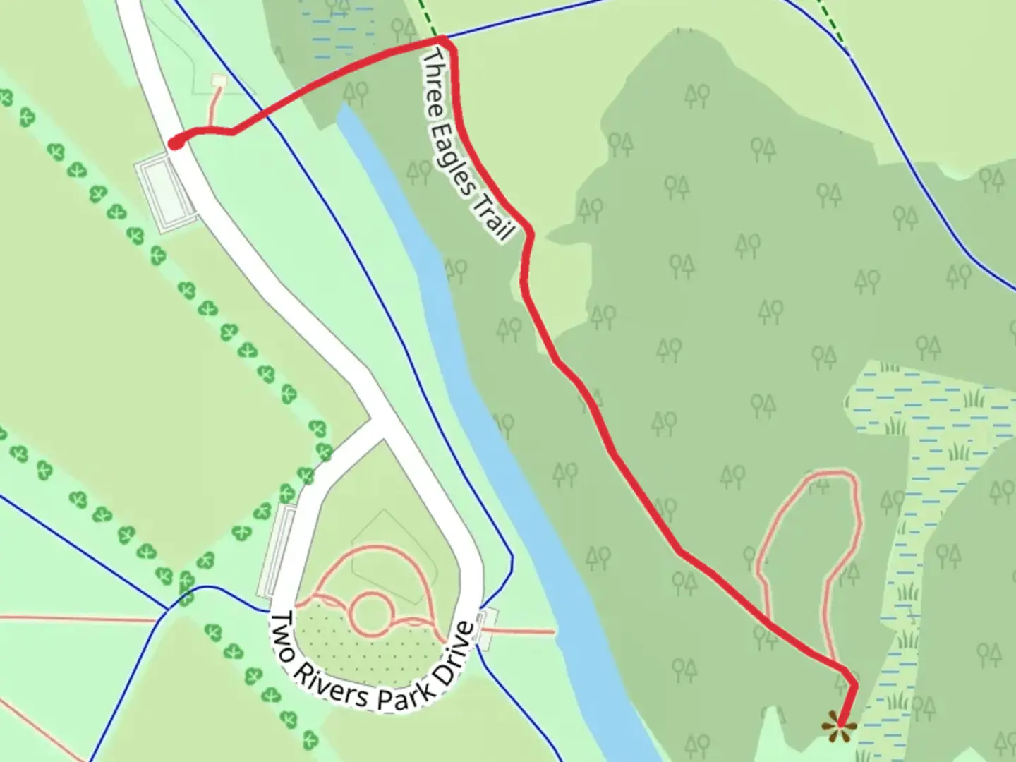 An image depicting the trail Three Eagles Trail and its surrounding area.